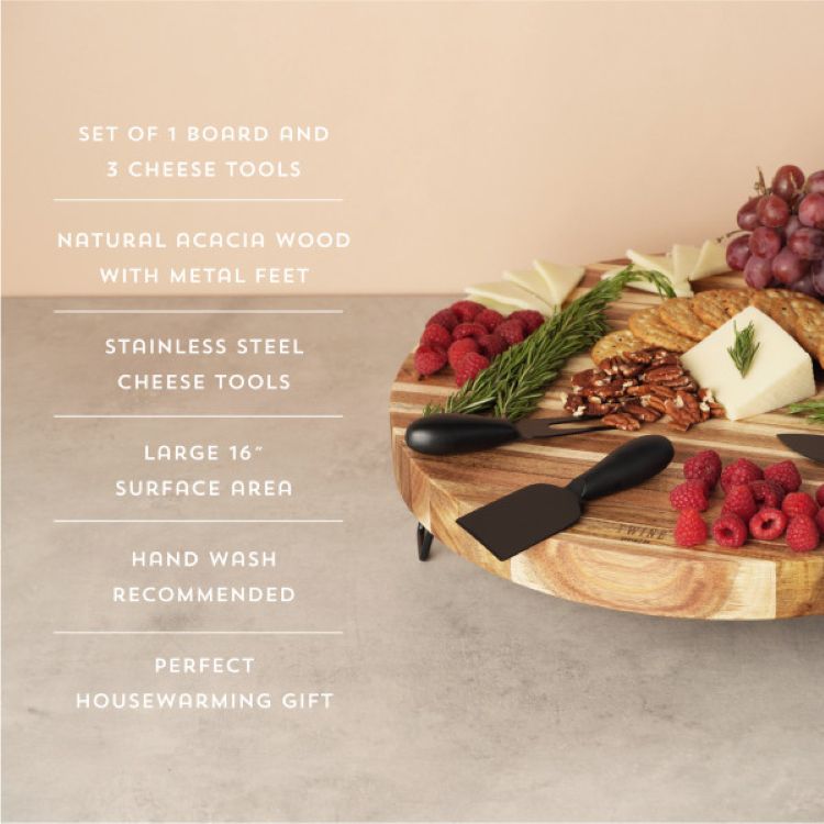Twine Living® Acacia Footed Cheese Board & Knife Set 8