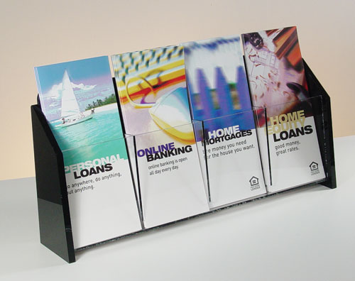 Countertop Brochure Holder Clear w/Black Ends 1-tier 4 pockets
