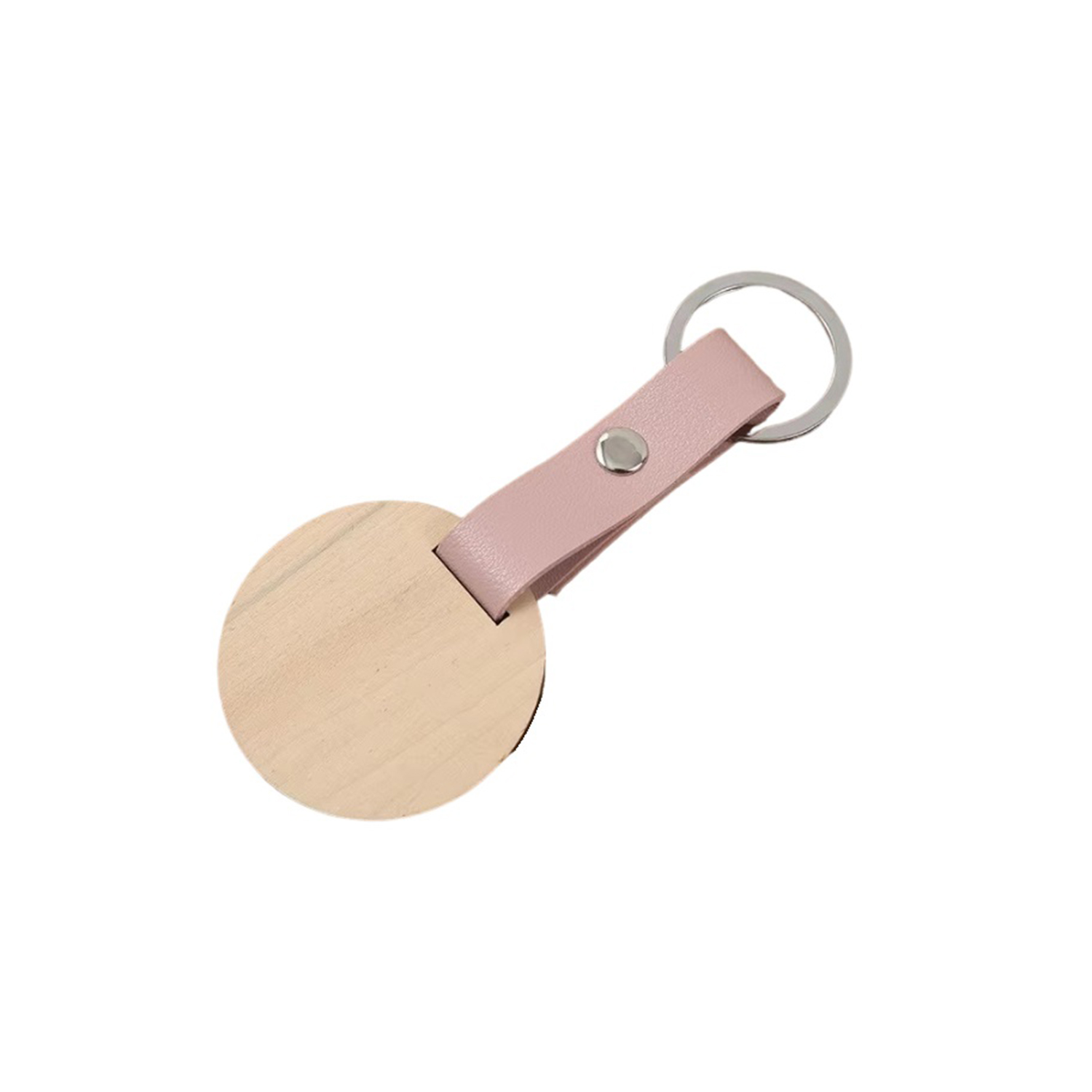 Round Shape Wooden PU Leather Keychain 3
