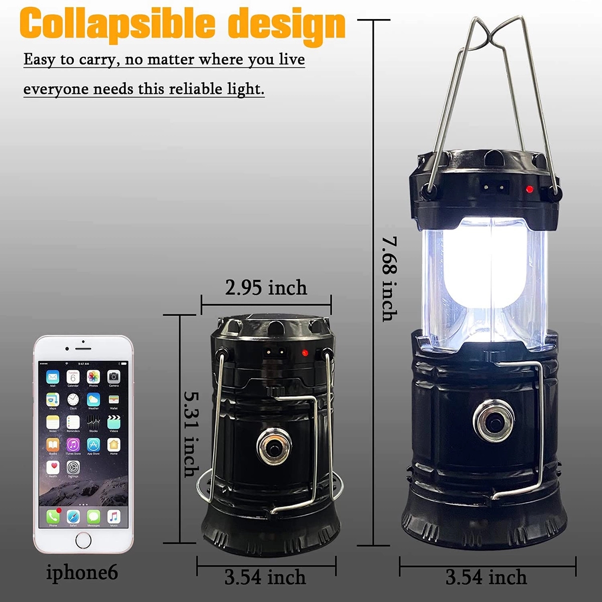 Portable LED Camping Solar Lantern Lightweight Waterproof 6