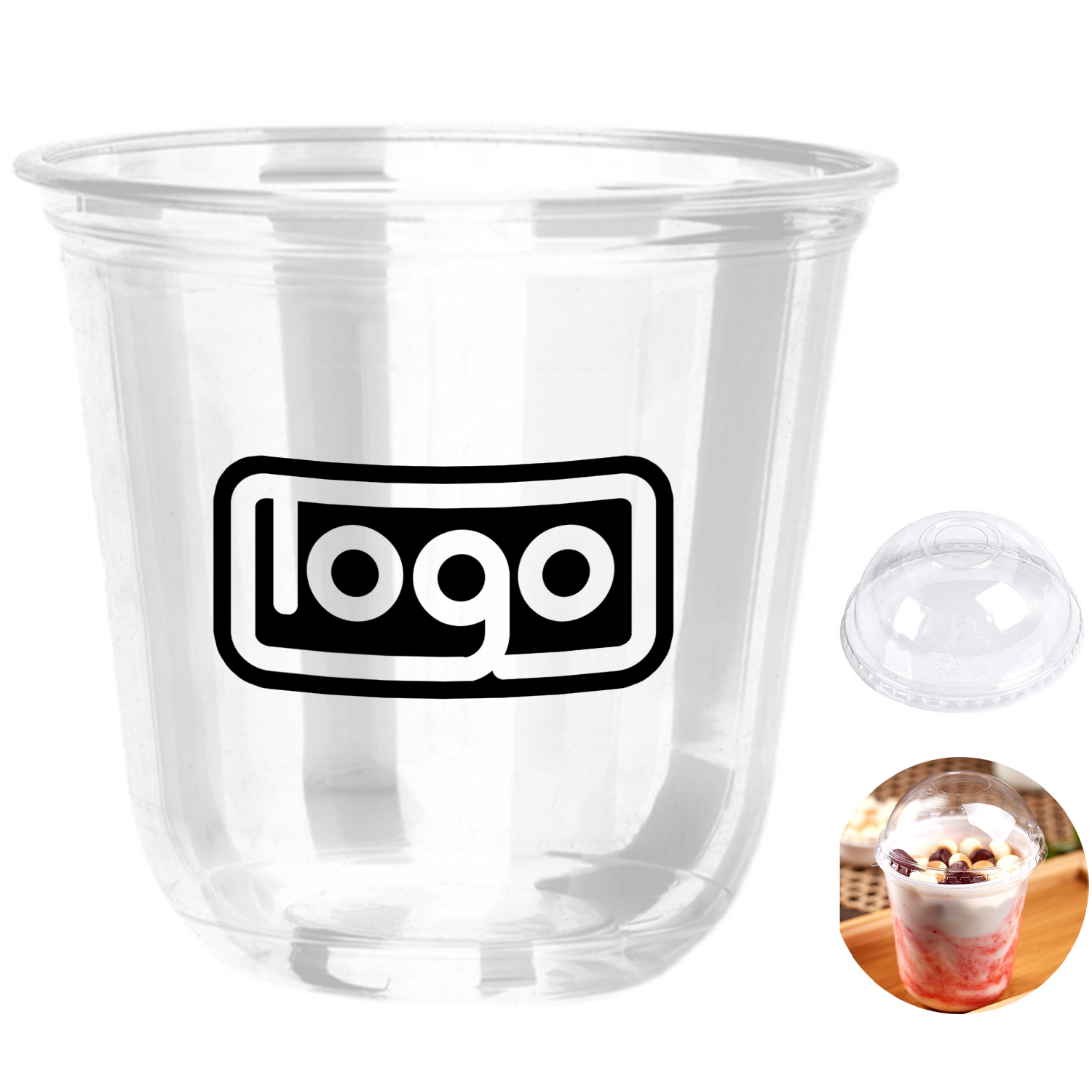 12oz Disposable U Shaped Plastic Cups w/ Lid 2