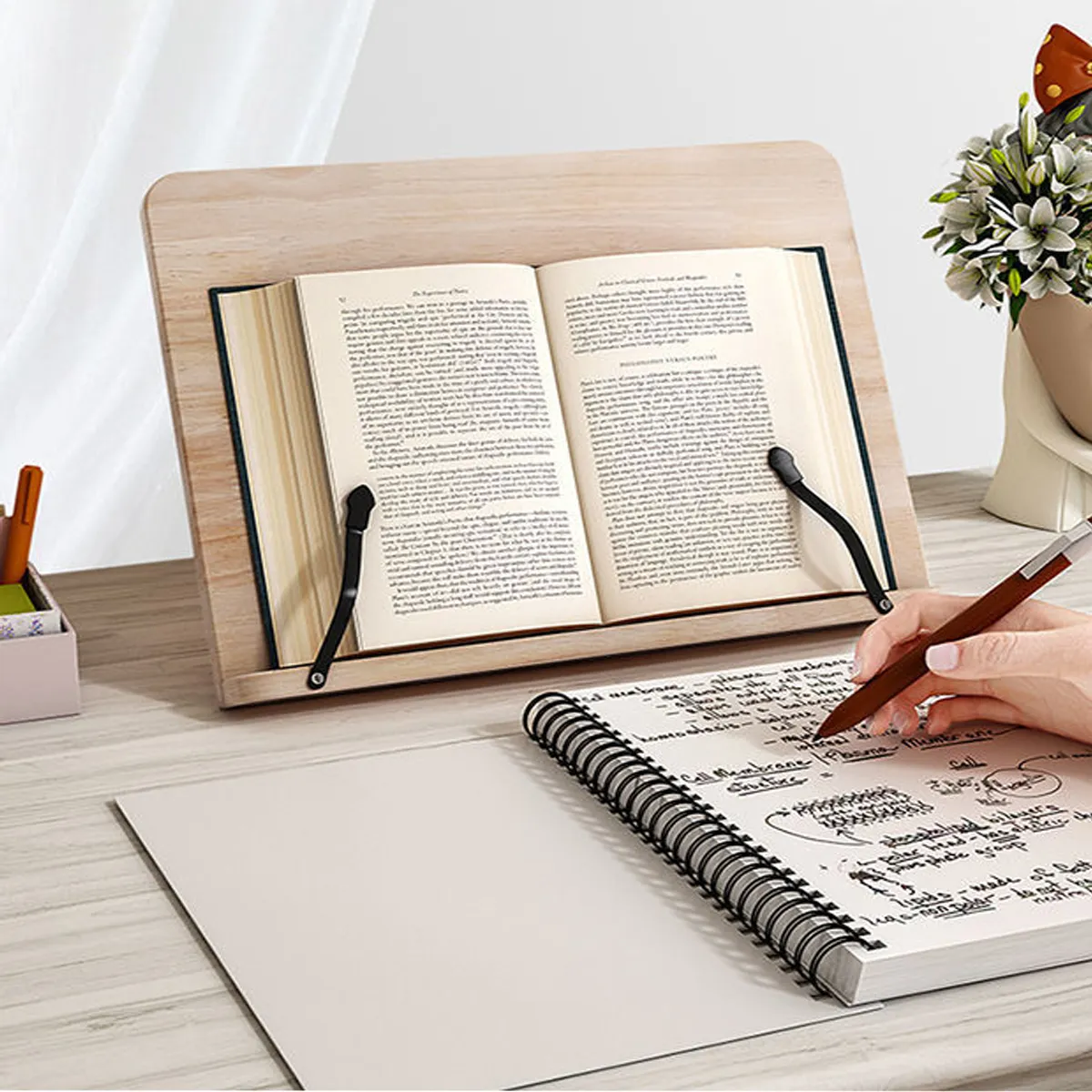 Bamboo Ergonomic Adjustable Book Stand With Fixed Arms 4