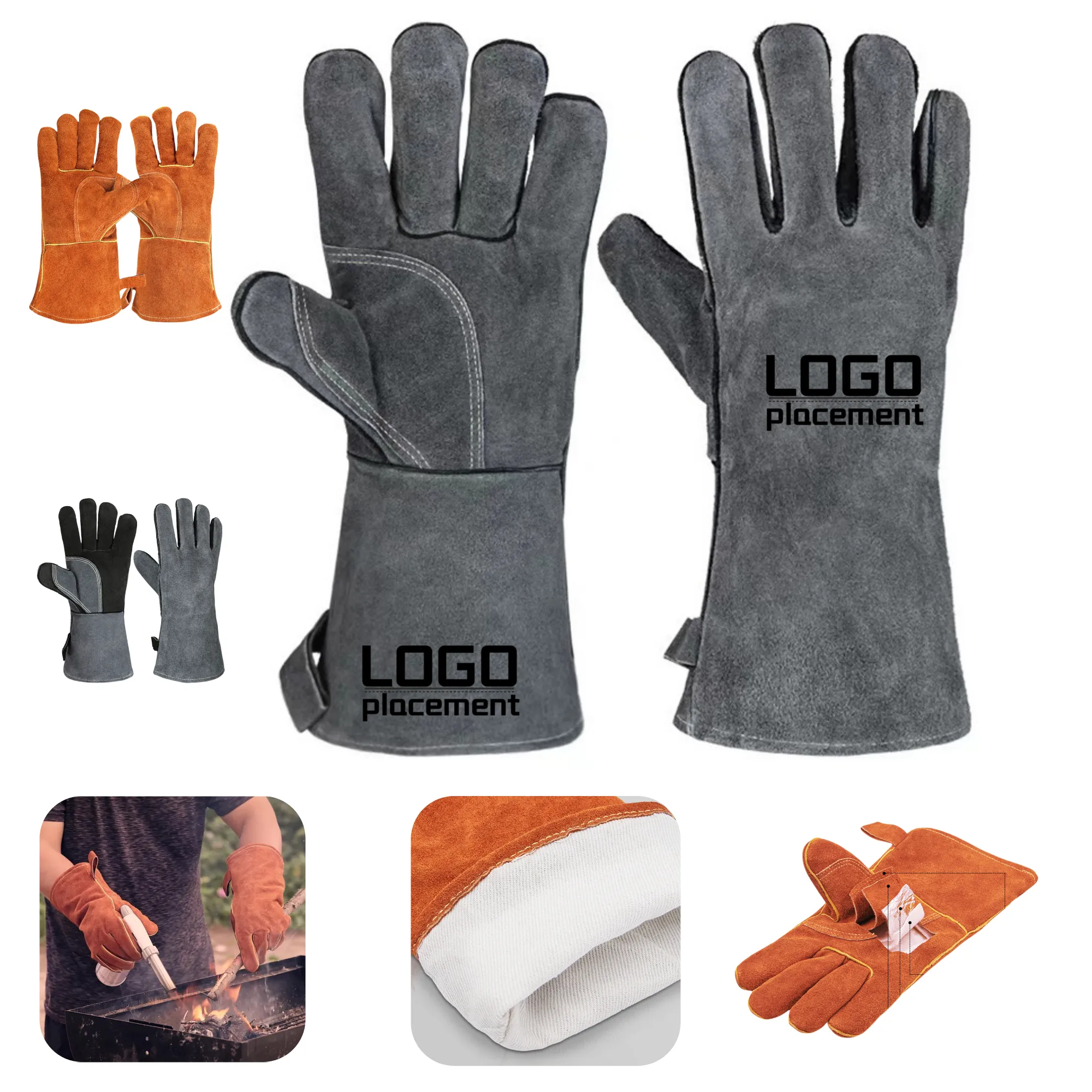 Heat - Resistant 500 Celsius Insulated Cowhide Gloves