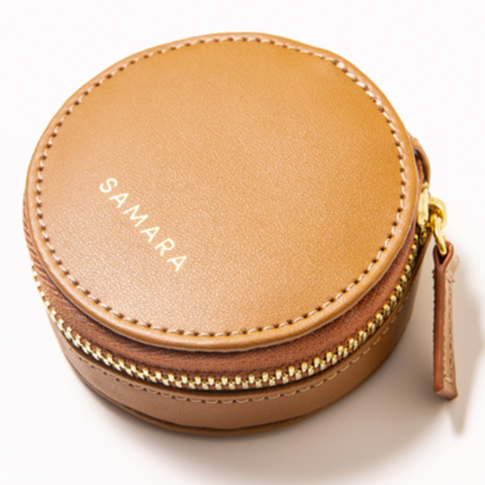 Round Shape Zippered Leather Jewelry Pouch Bag 5