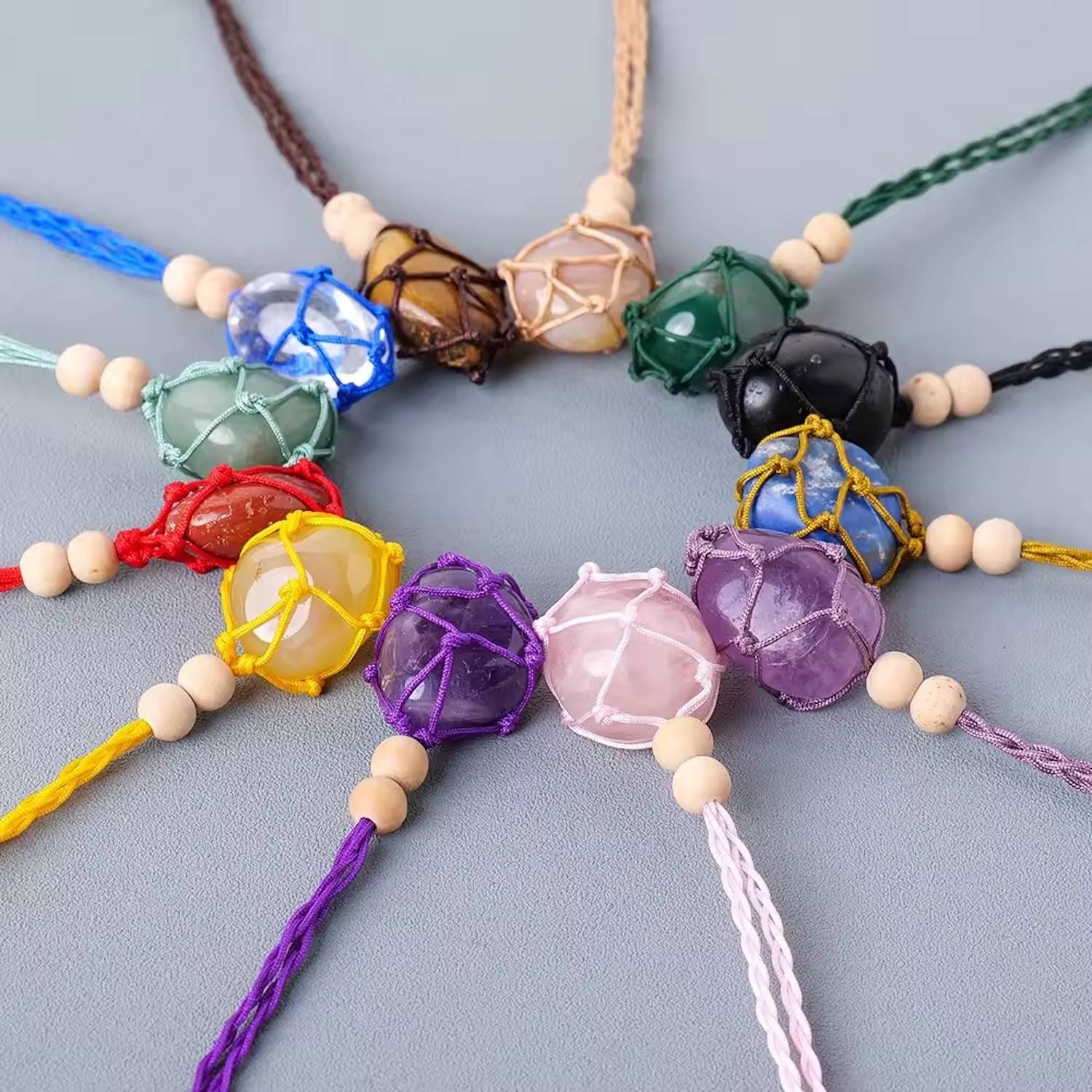Natural Handcraft Tumble Stone Crystal Pendant Necklace 4