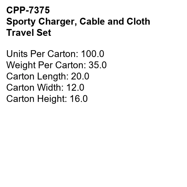 Sporty Charger, Cable and Cloth Travel Set 13