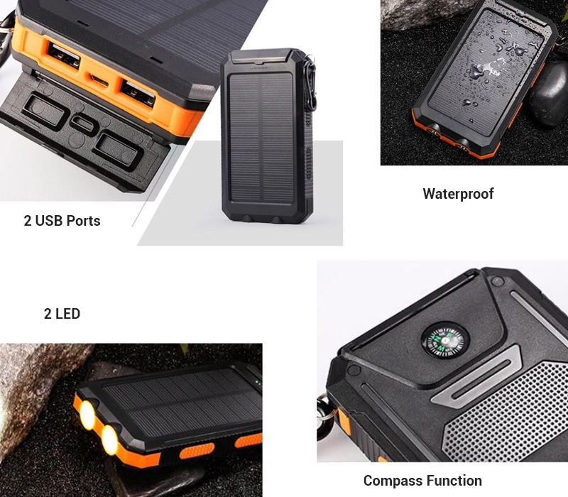 Solar Power Bank with LED-10000 mAh 5