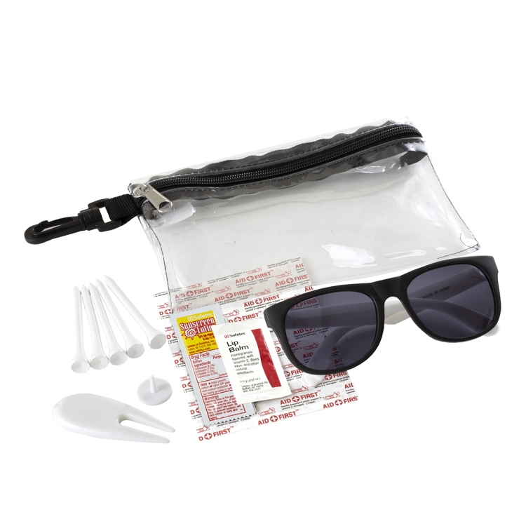 "CHIP" 15 Piece Golf Kit in Supersized Zipper Pack Components inserted into Zipper kit with Carabine 16