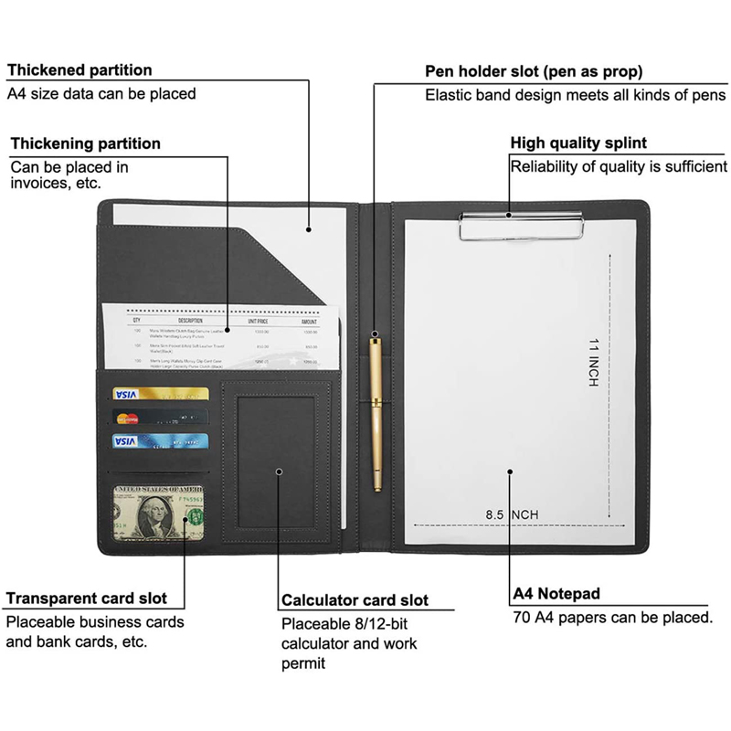 A4 Multi-Function PU Leather Expandable File Folder 2