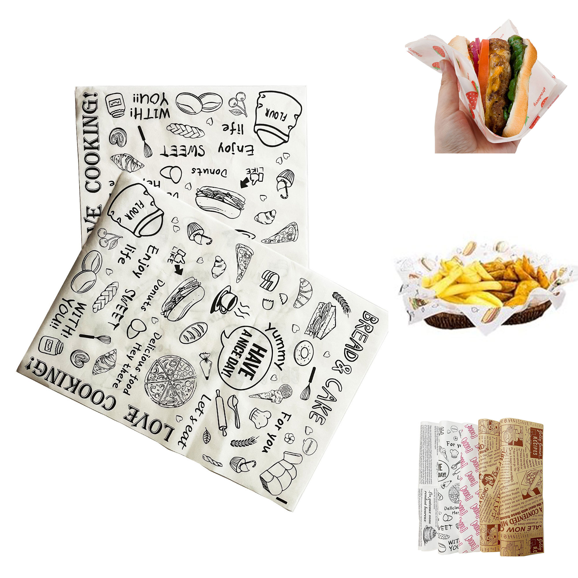 15" x 11" Hamburger Sandwich Wrapping Paper Oil Resistant 2