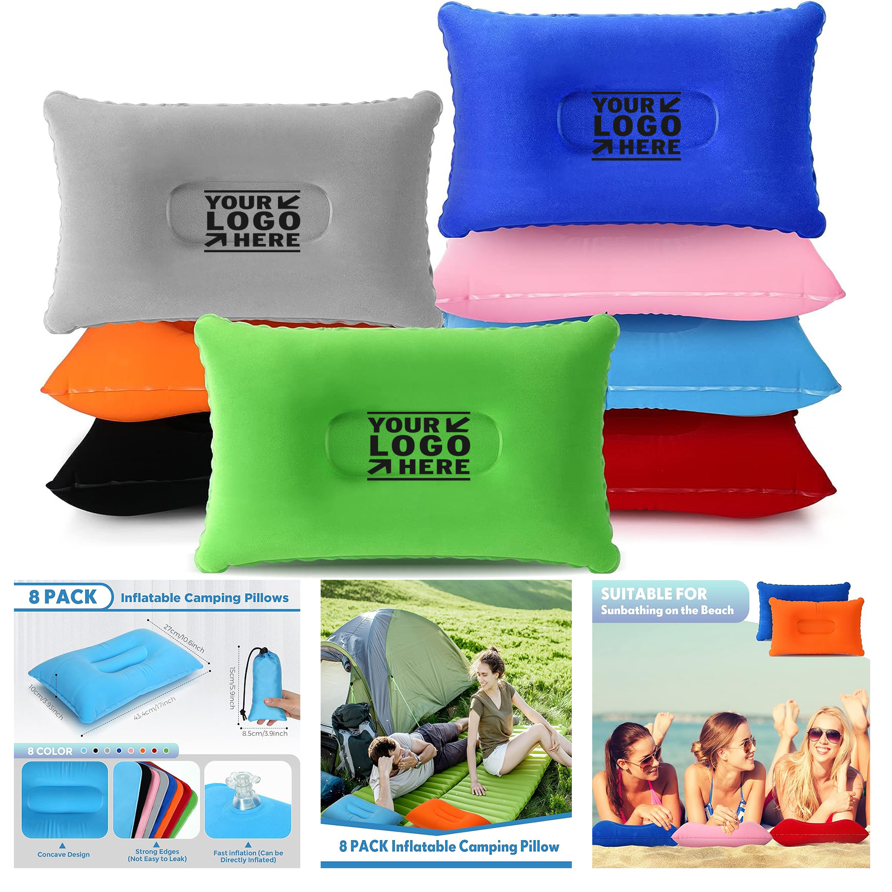 8 Pack Inflatable Camping Ultralight Travel Compact Backpacking Pillow With 8 Storage Bag    2