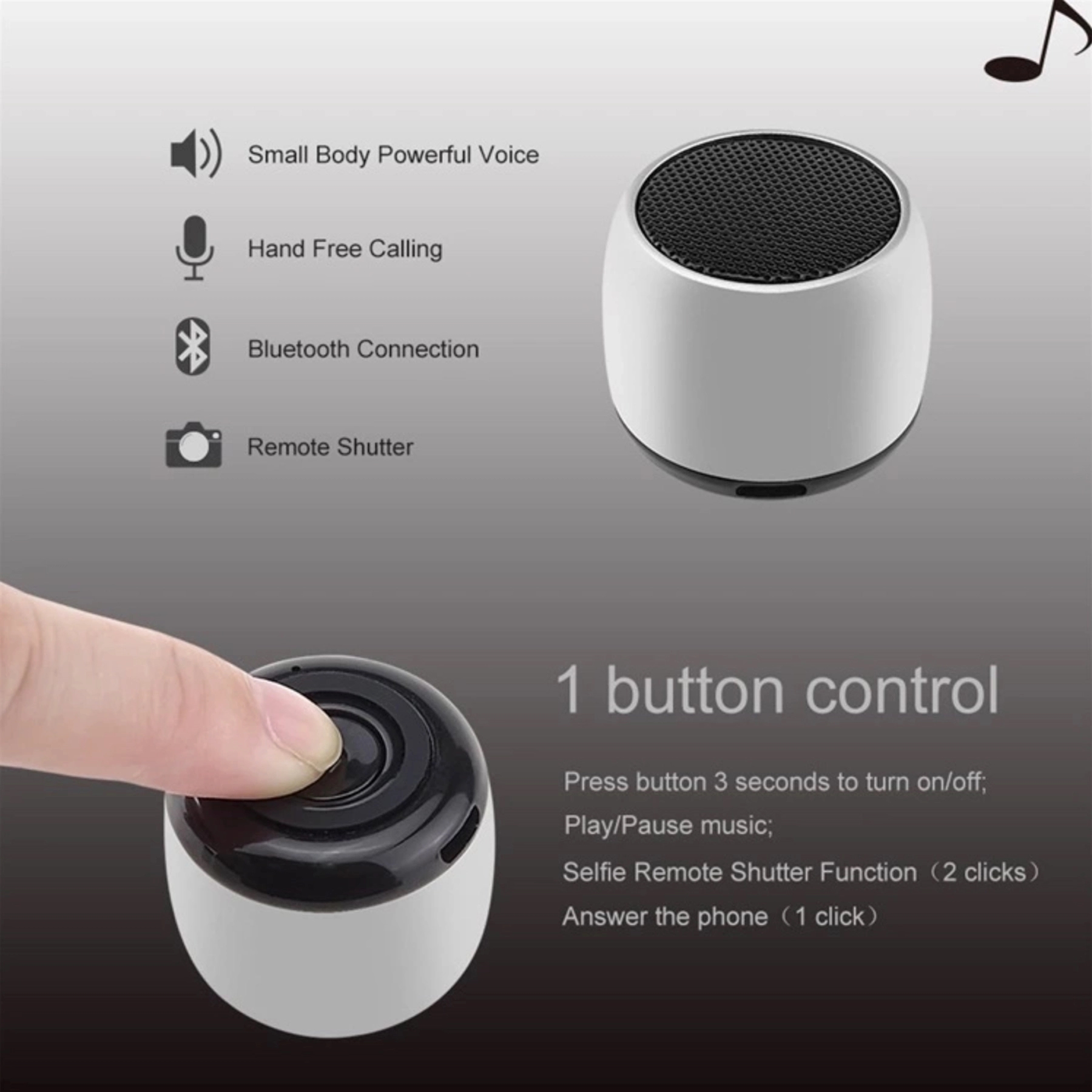 Mini Bluetooth Speaker with Remote Control for Selfies 3