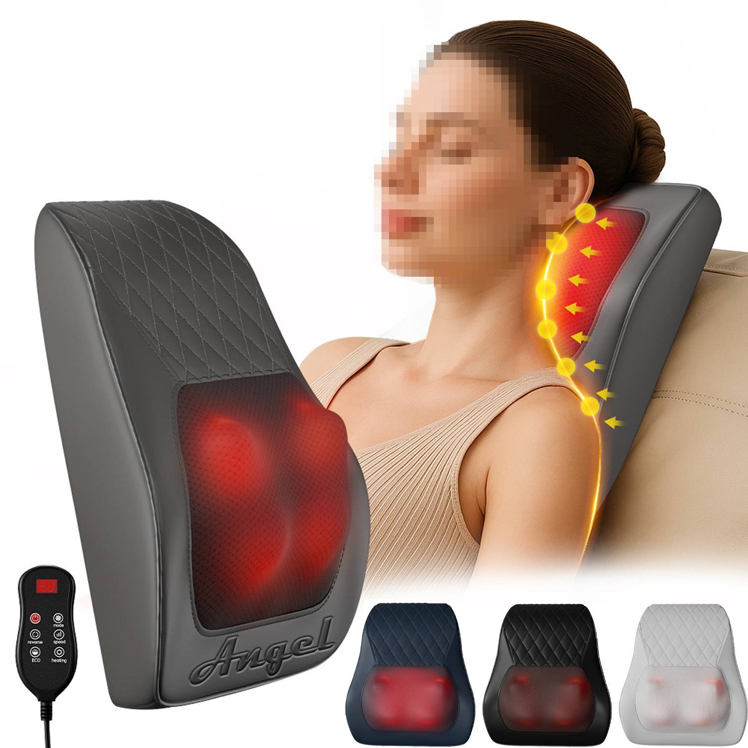 PU leather Multi-Function Neck Back Electric Massage Pillow 2