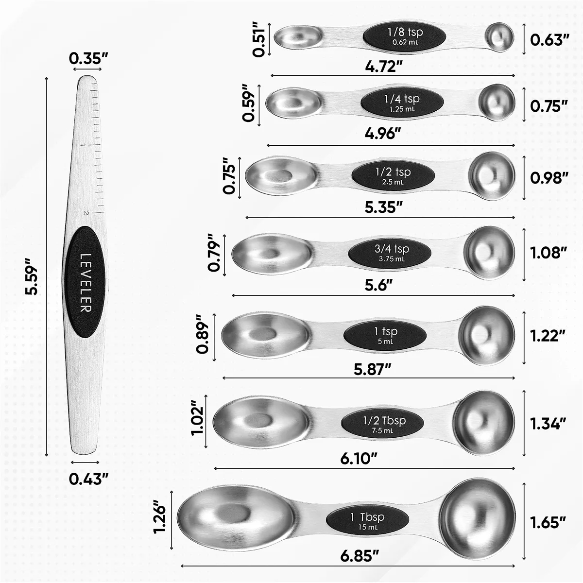 Set of 8 Stainless Steel Magnetic Measuring Spoons 6