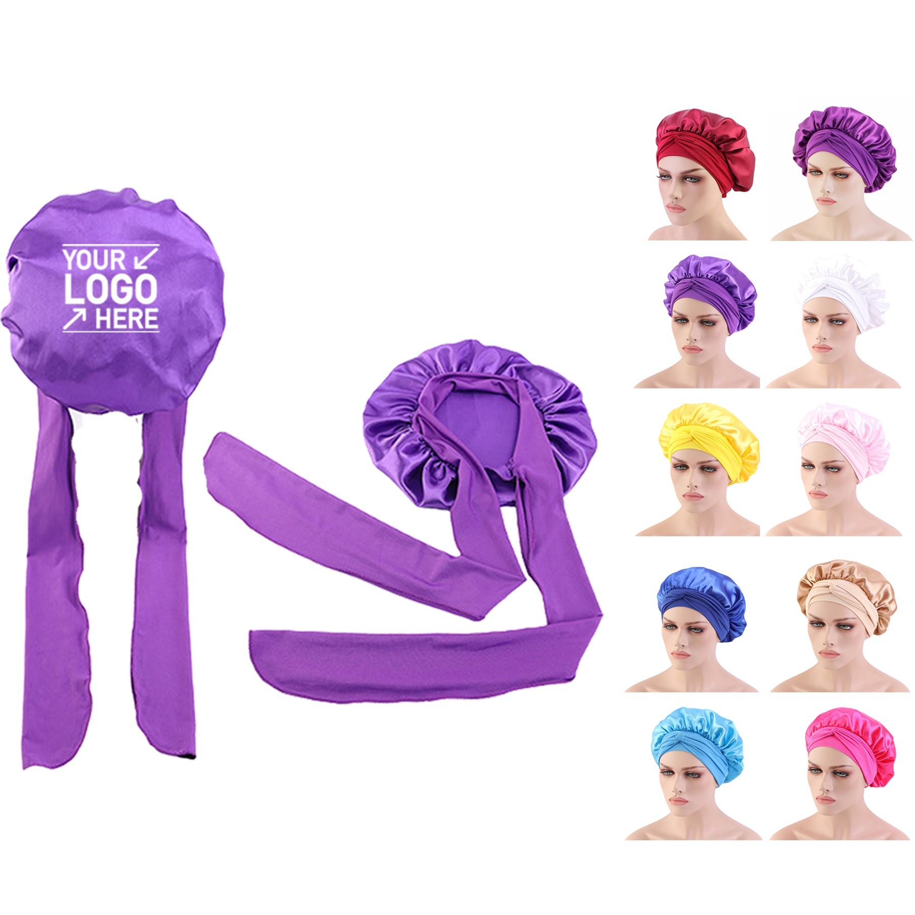 Satin Hair Bonnet with Tie Band