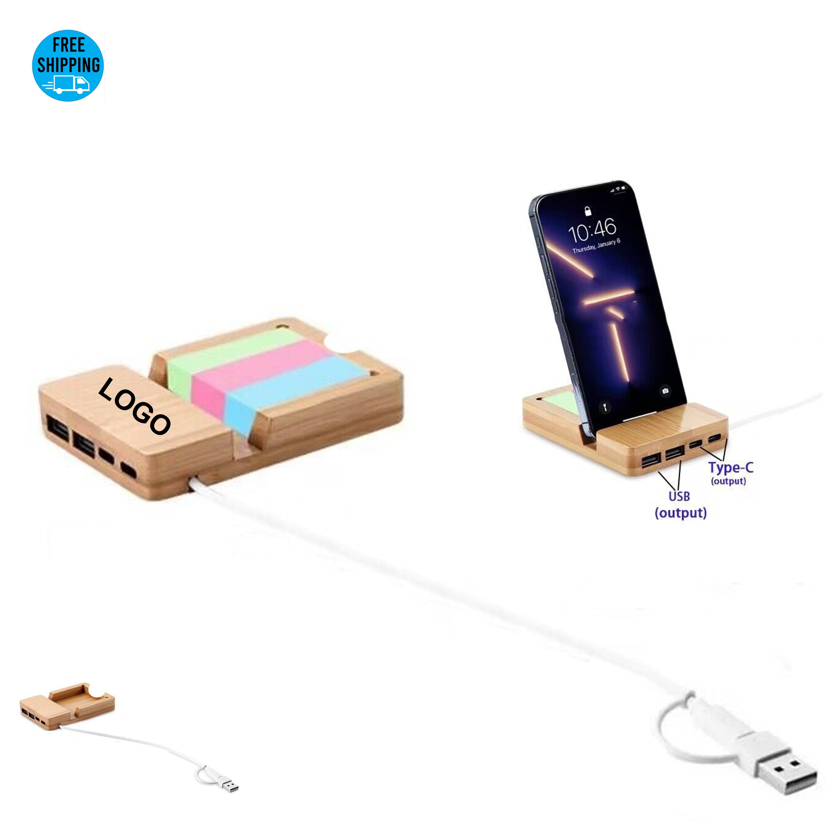 Bamboo Hub with Phone Stand & Note Pad 2