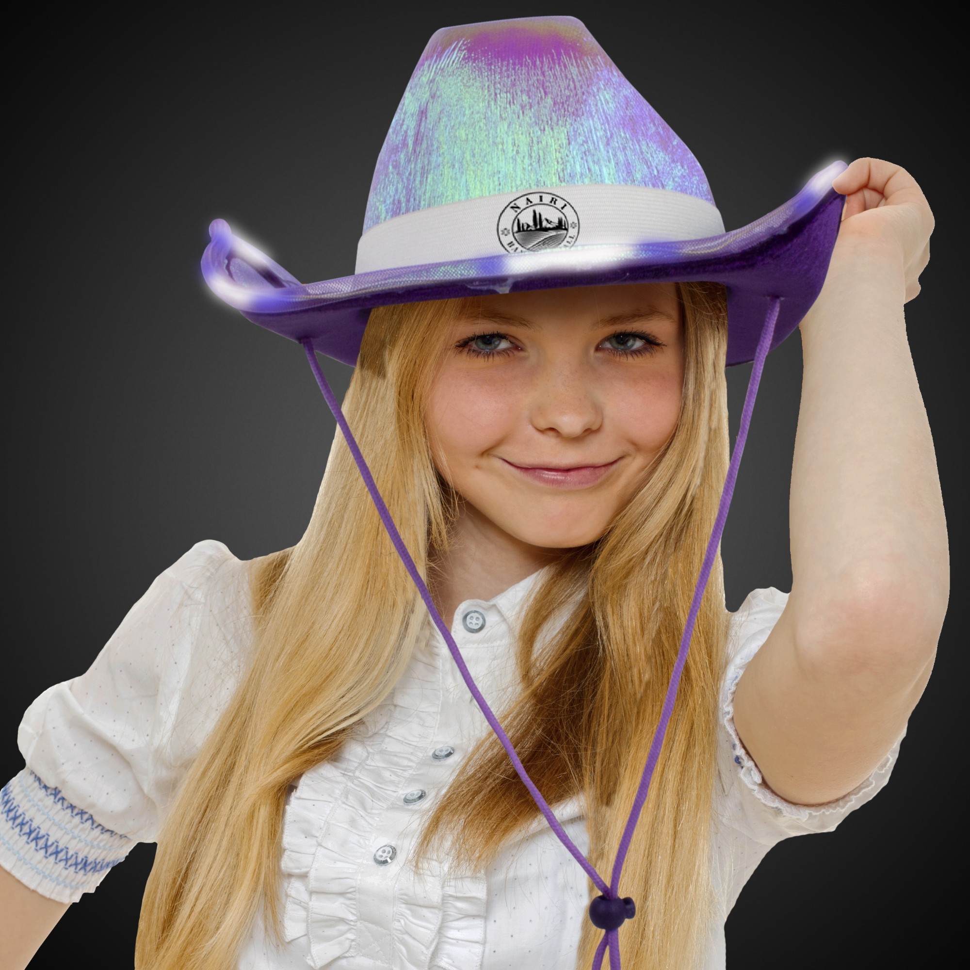 Purple Iridescent Light Up Cowboy Hat(White Imprinted Band) 2