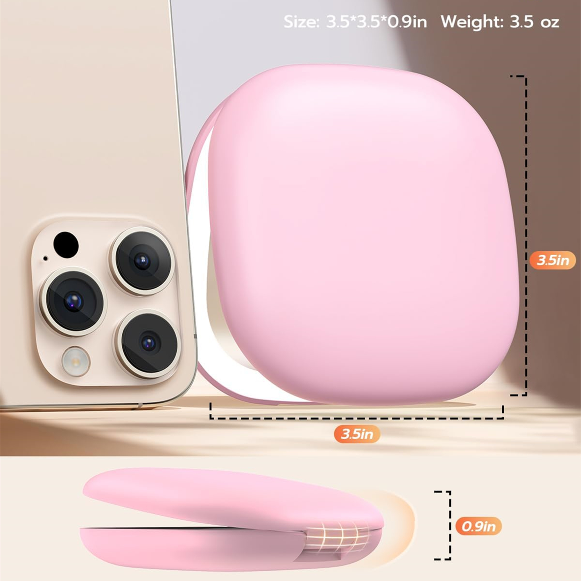 USB Rechargeable Led Travel Makeup Mirror Square 5