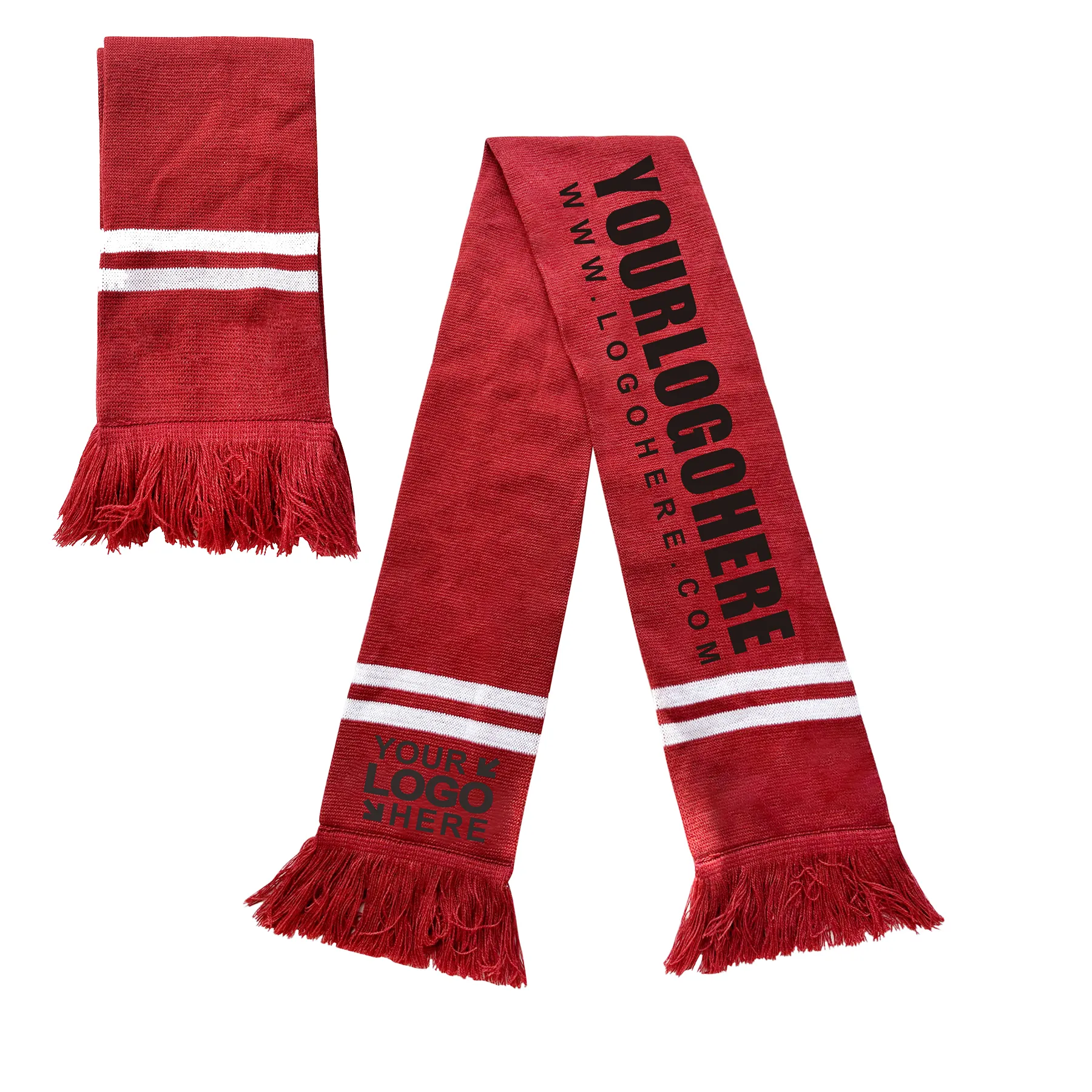 MOQ50Pcs Double-Sided Knitted Stadium Sport Scarf w/ Fringe 1