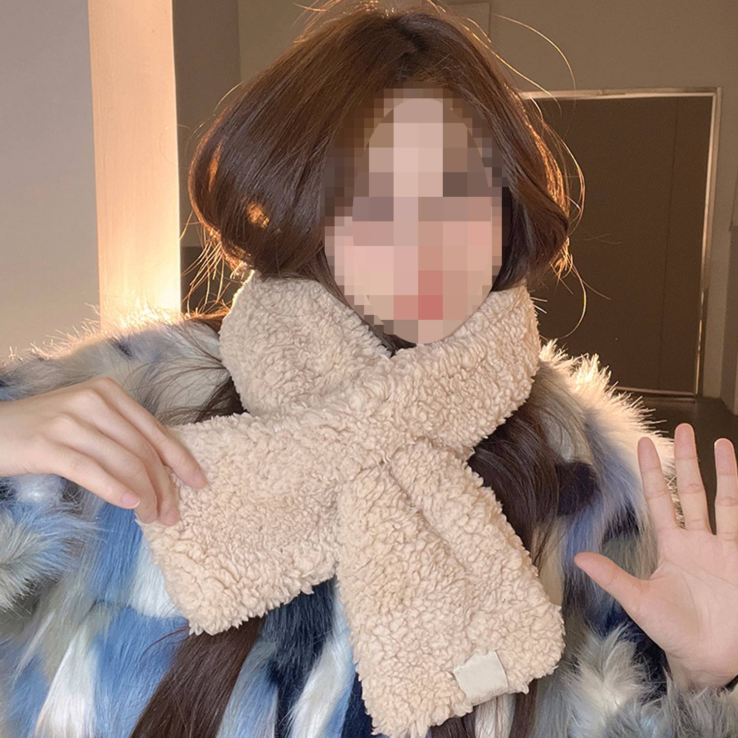 Winter Soft Lamb Wool Neck Warmer Scarf 7