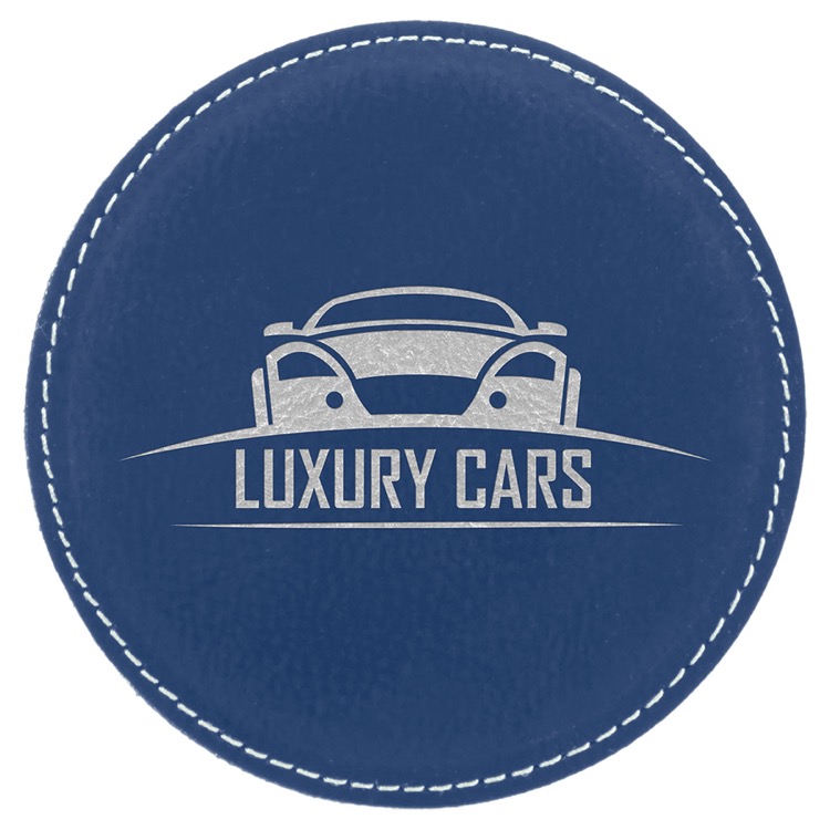 4" Round Blue/Silver Leatherette Coaster 3