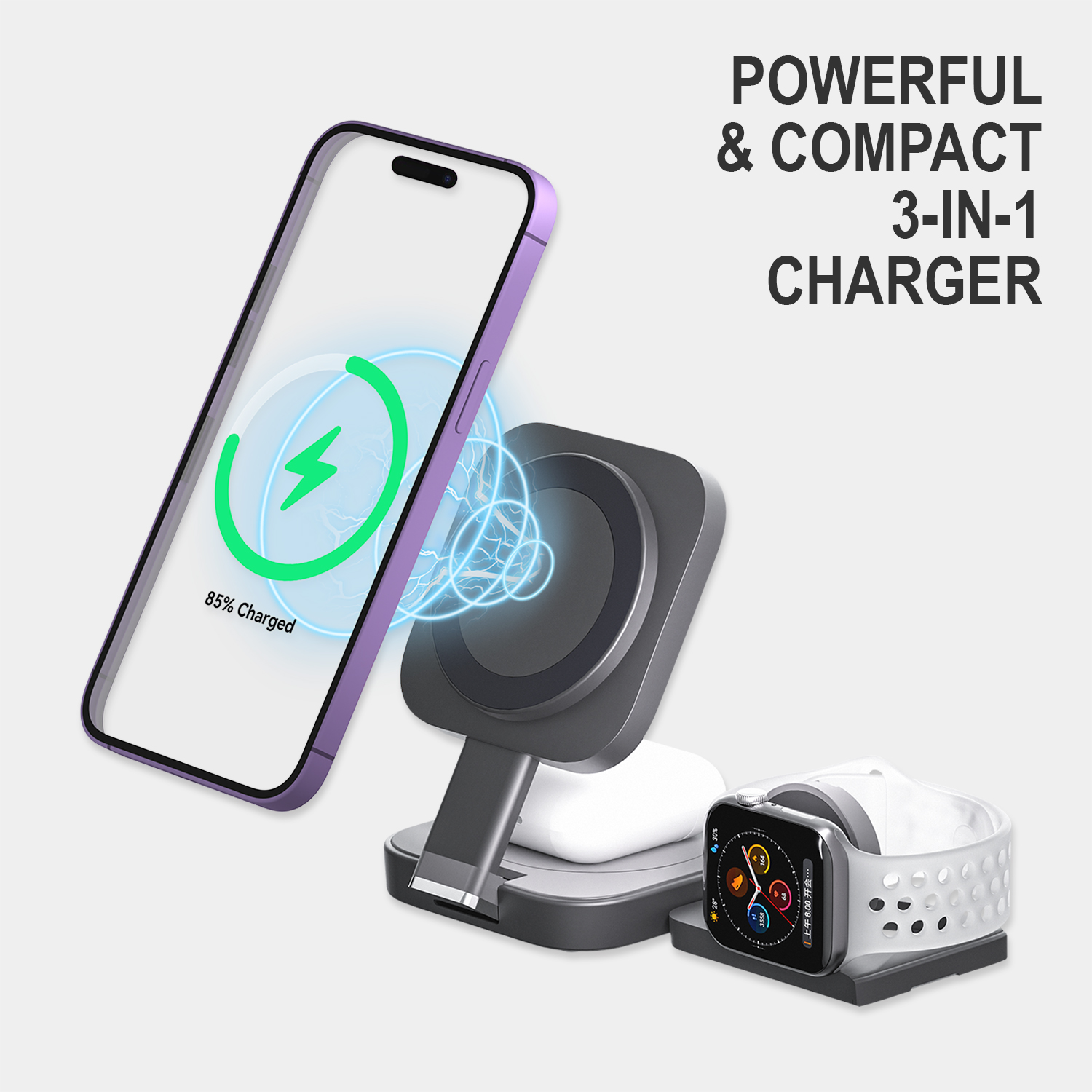 Cube Qi Pro 3 in 1 Wireless Charger with Travel Case