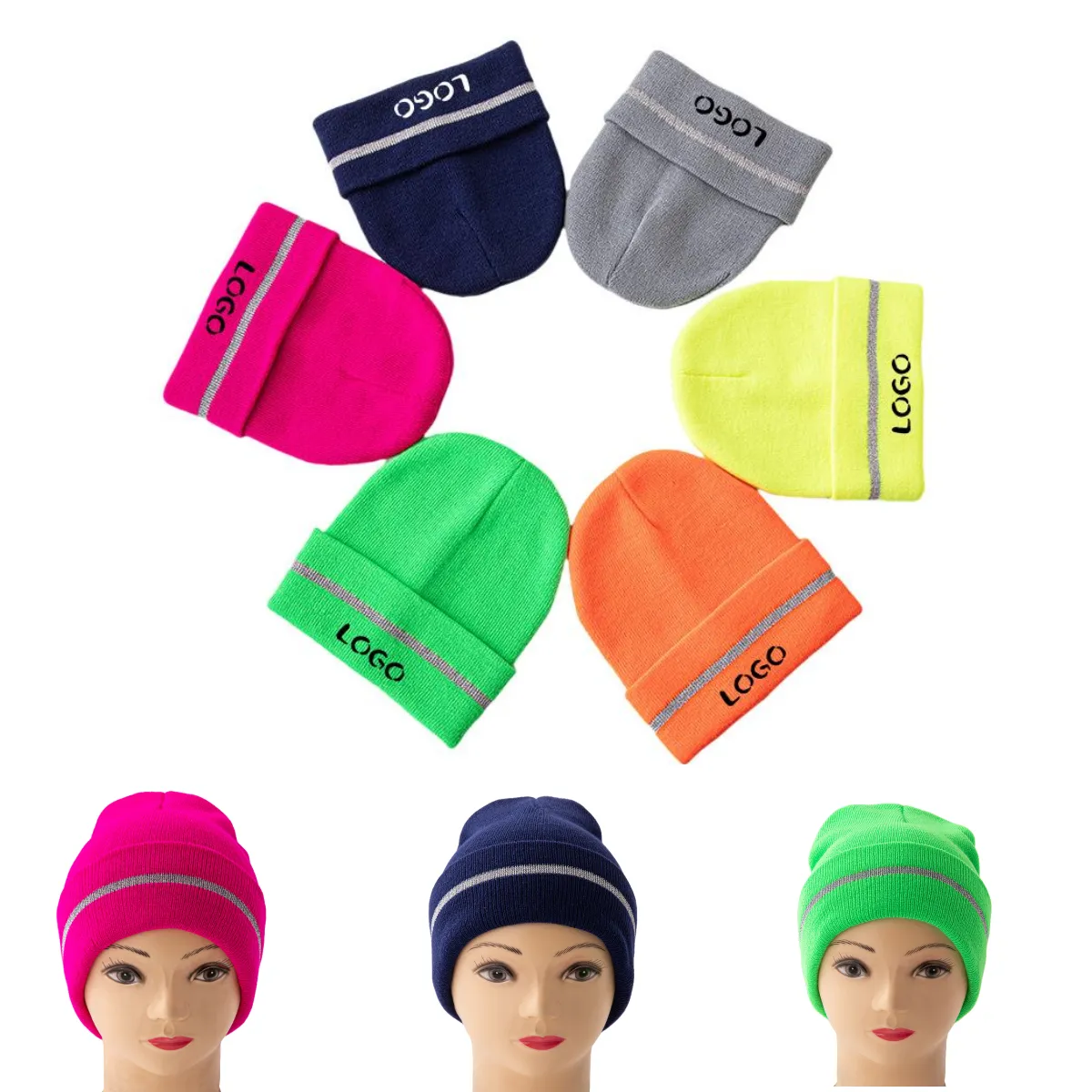 Beanie with stripe of reflective 2