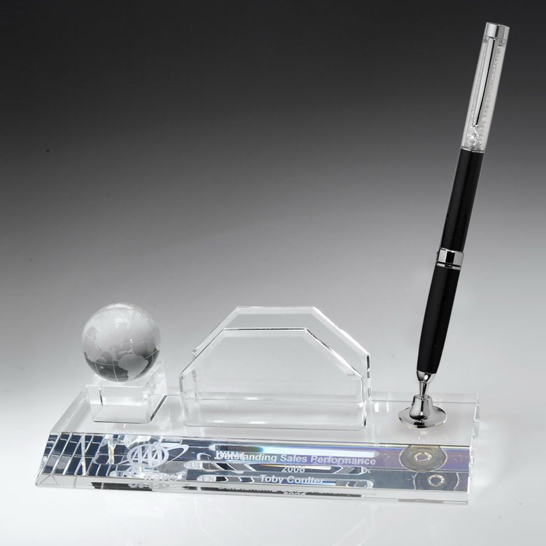 Desktop, Award-Business card holder with Globe Pen Set w/ Black Ballpoint Pen_D706CA 1
