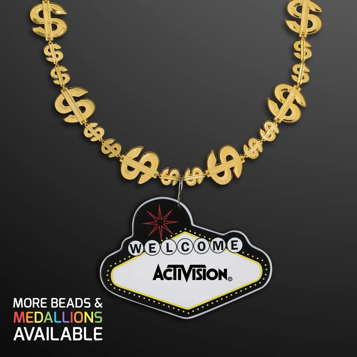Shiny Gold Dollar Necklace with Vegas Sign Medallion 1