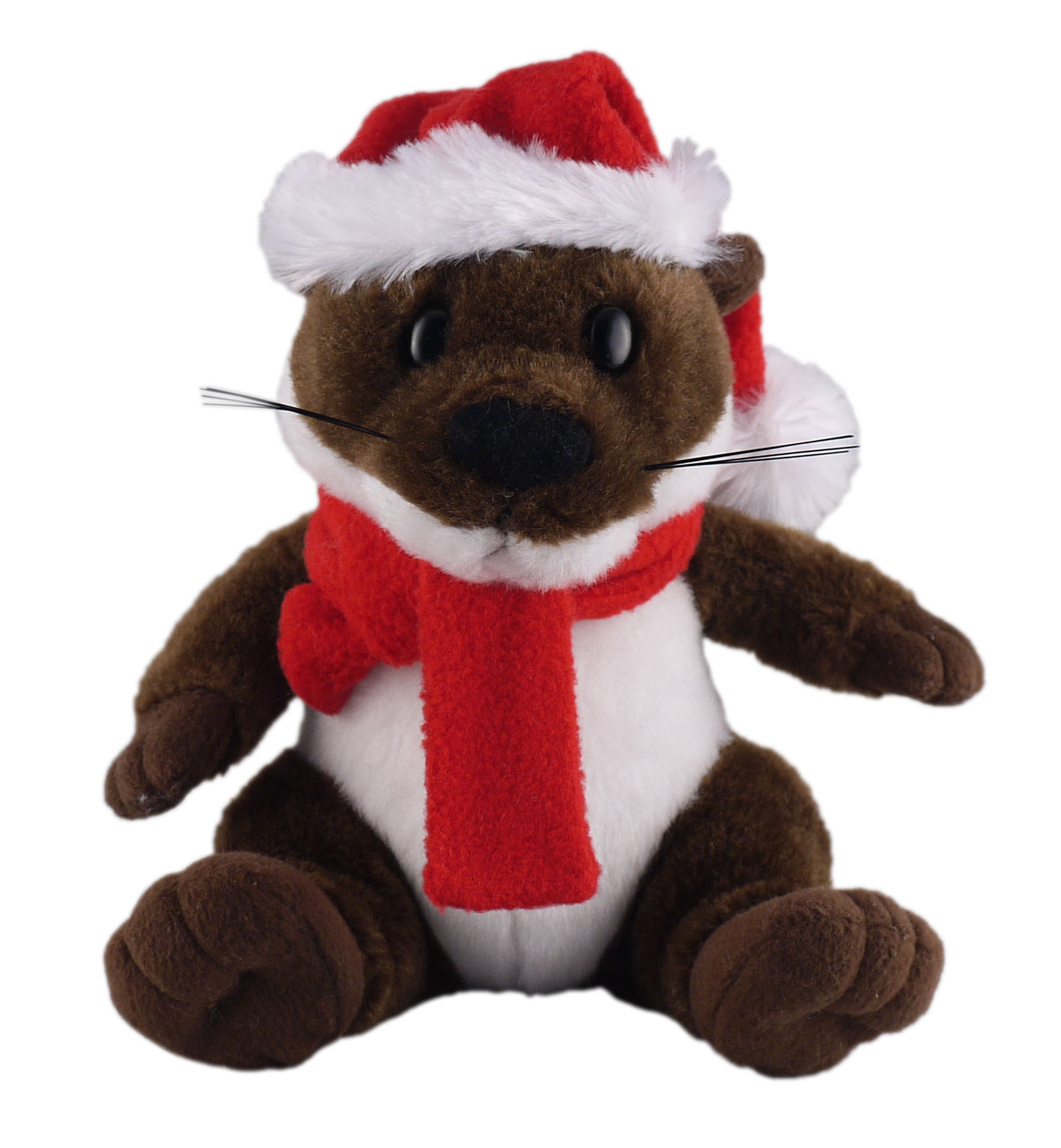 Soft Plush Stuffed Sitting Otter with Christmas Hat and Scarf 2
