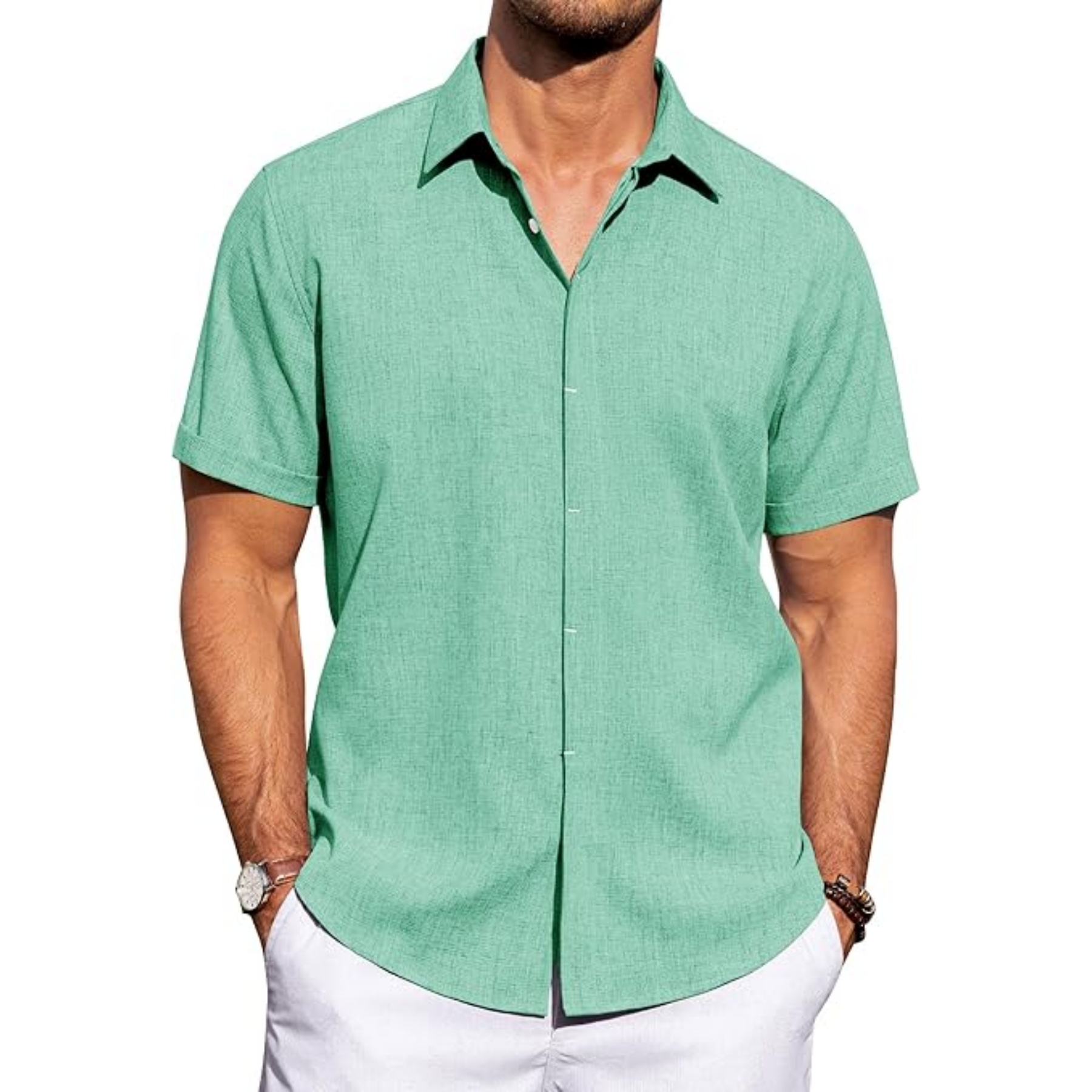Men's Linen Casual Short Sleeve Shirt 21