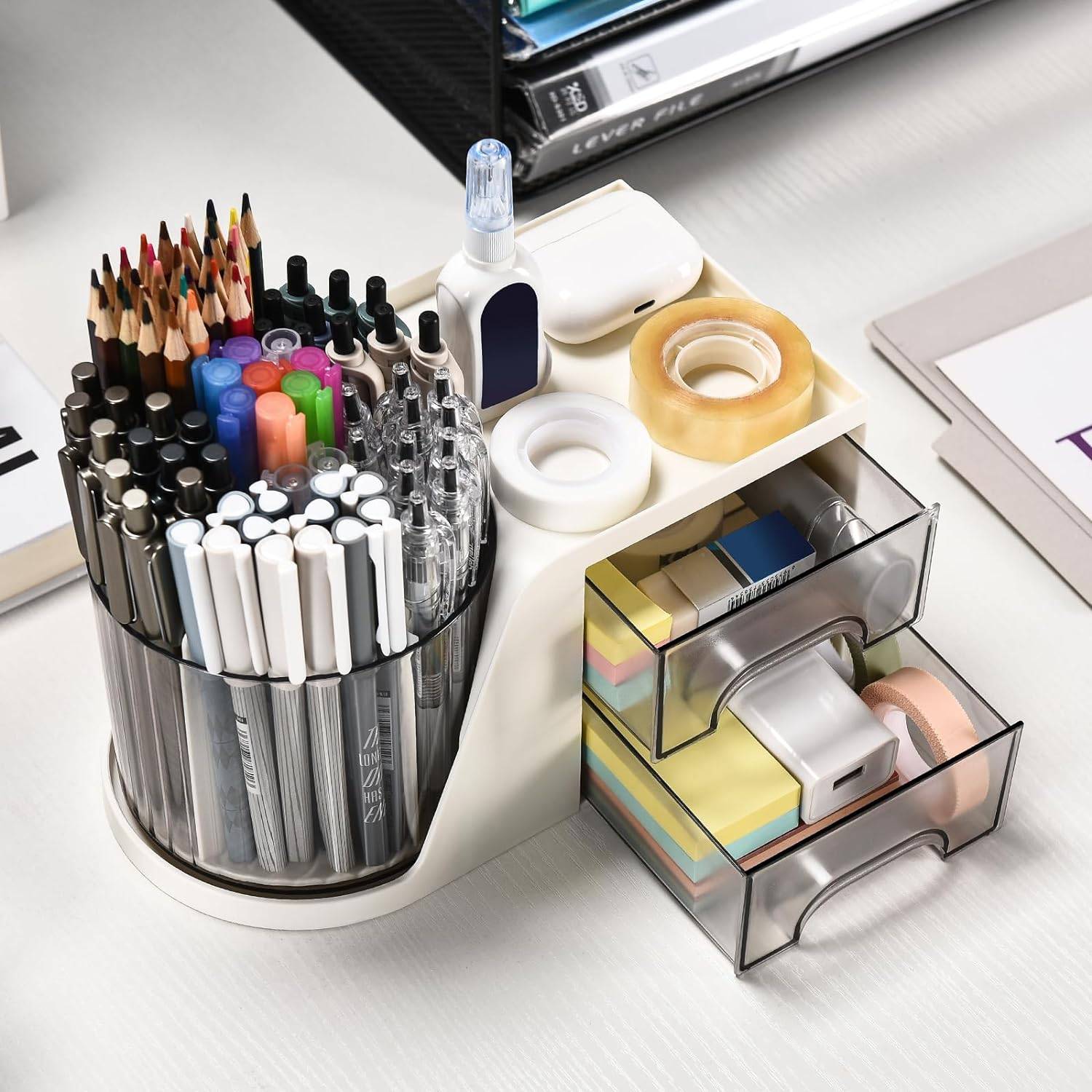 Rotating Desk Organizer with 2 Drawer 9