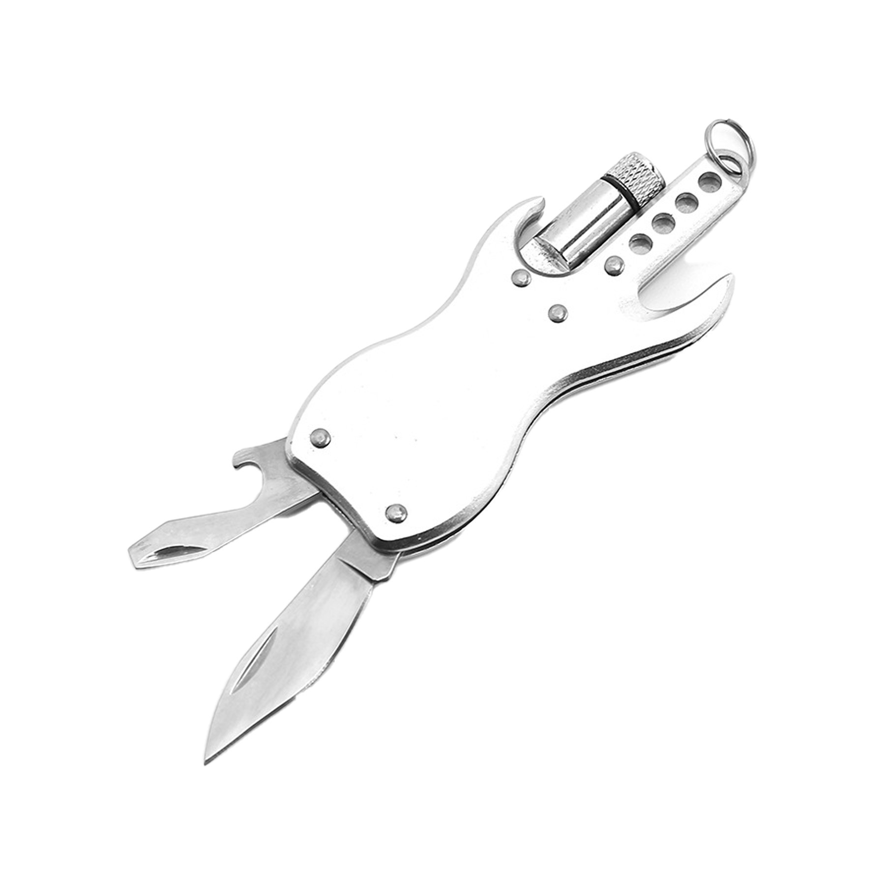 Multifunctional Guitar Shape Key Opener Folding Knife With LED 3