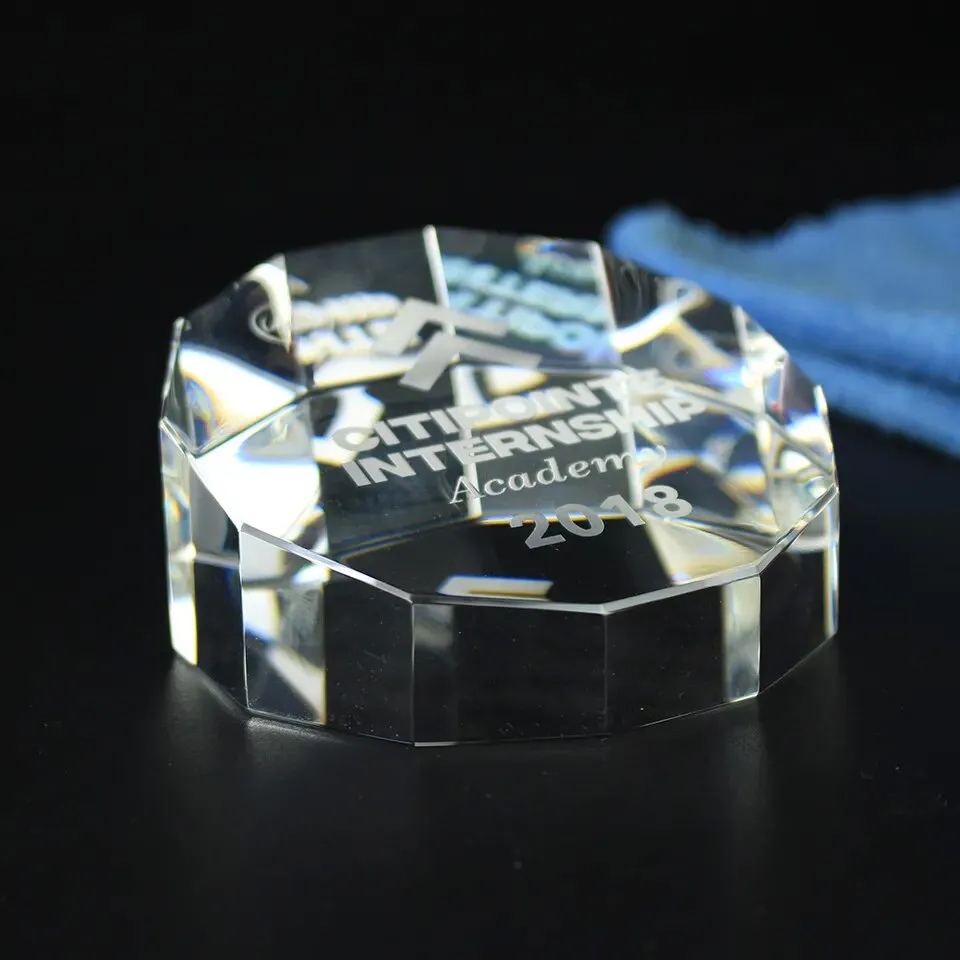 CRYSTAL DOUBLE OCTAGON PAPERWEIGHT 5