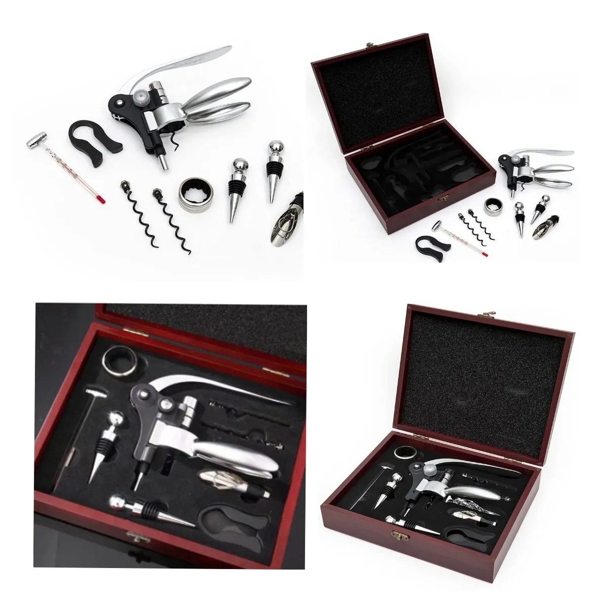 Elegant 9 Piece Set In Rosewood Box Wine Accessory Tool Kit 5