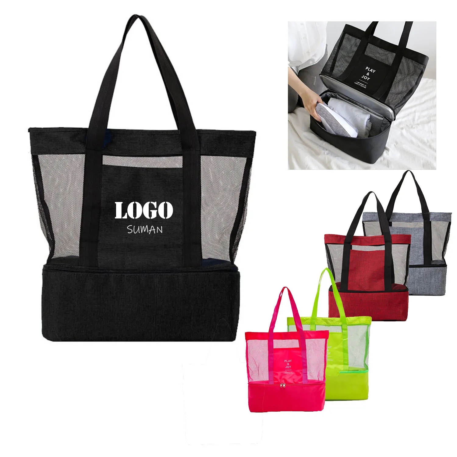 Mesh Beach Tote Bag With Cooler 3
