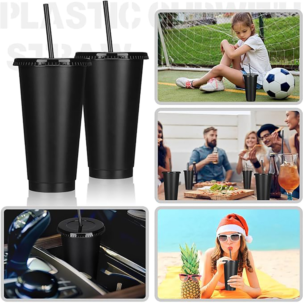 24 oz pure black straw cola plastic water cup 2