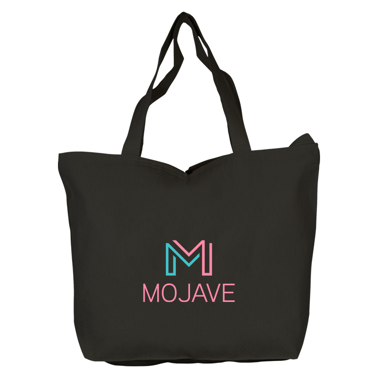 Top Zippered Black Cotton Tote, custom tote bag with logo imprint 8