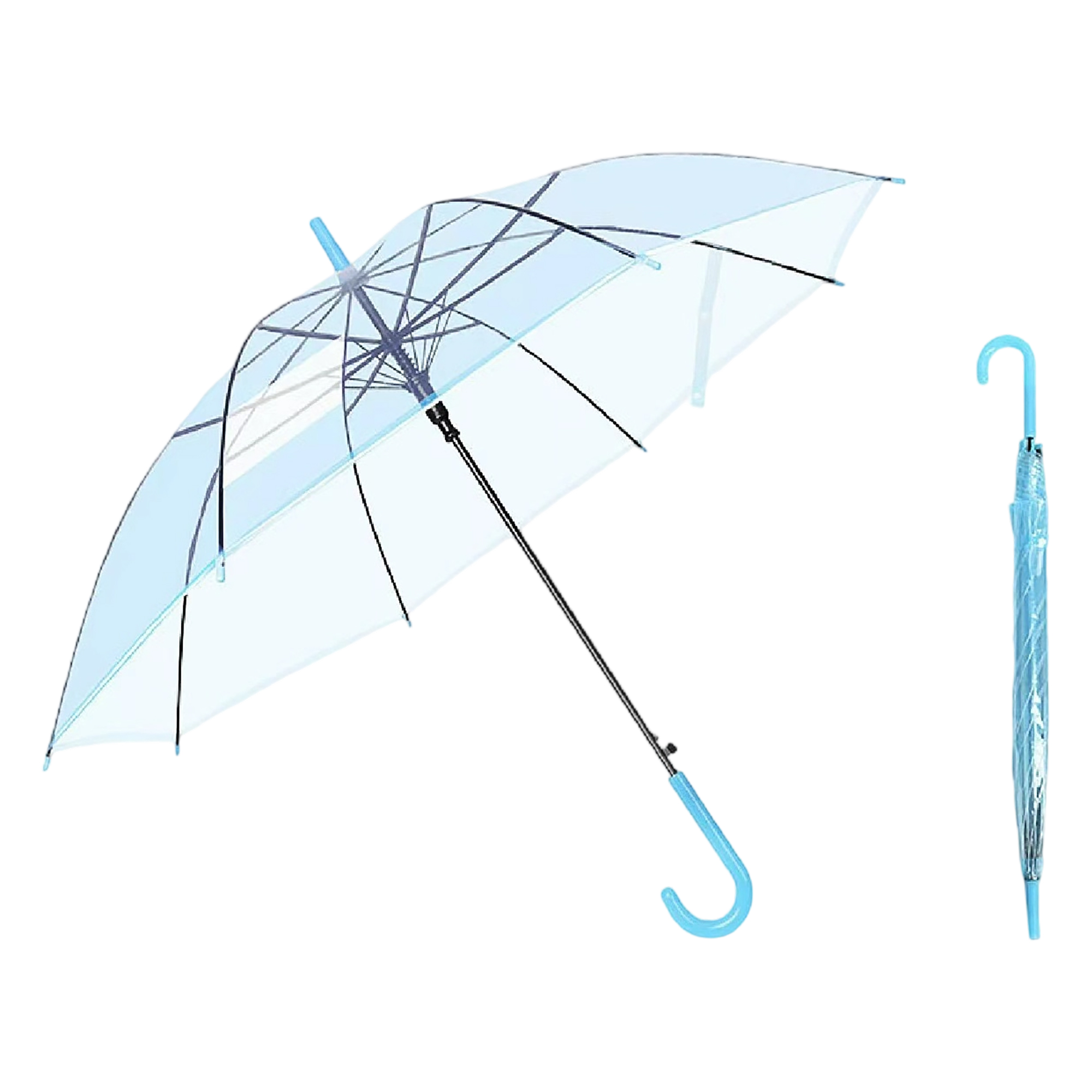 Clear PVC Umbrella With Crook Handle Auto Open 28" 8