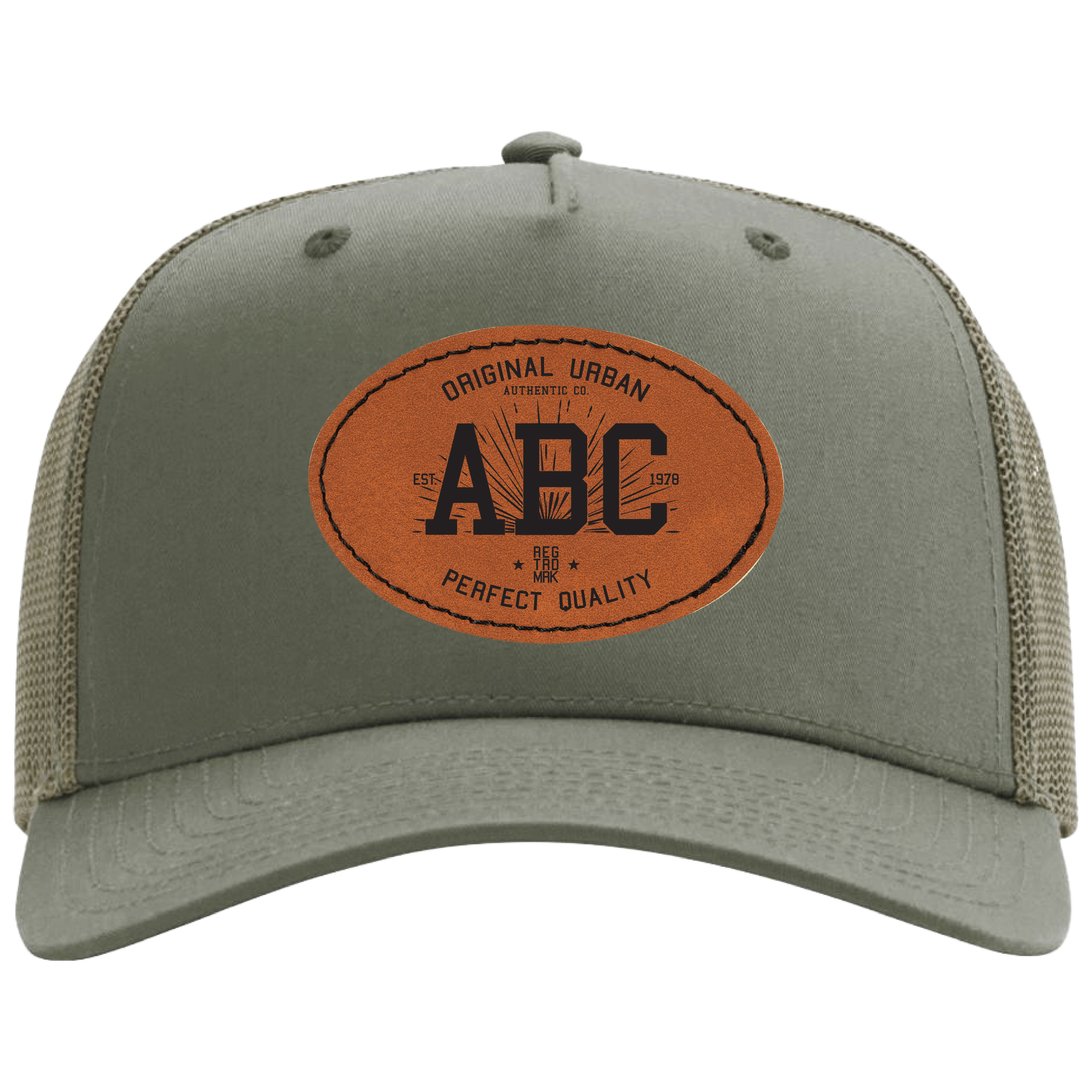 Richardson 112FPC Champ 5-Panel Snapback Trucker Hat w/Leatherette Adhesive Patches or Embroidery 13