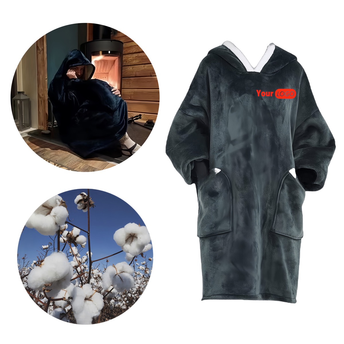 Round Neck Hooded Thick Flannel Bathrobe 7