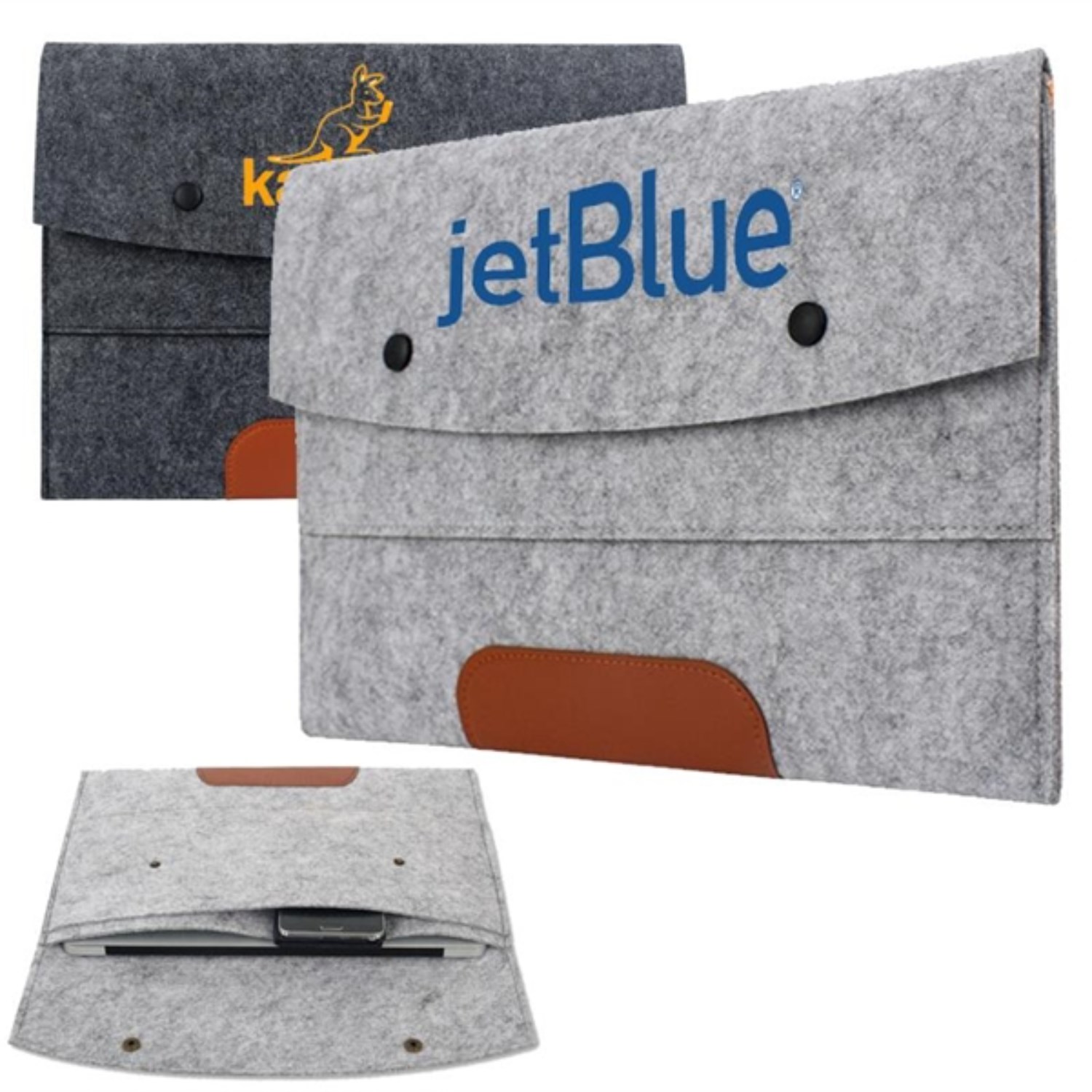 Clamshell Felt Laptop Sleeve w/ Two Compartments 2