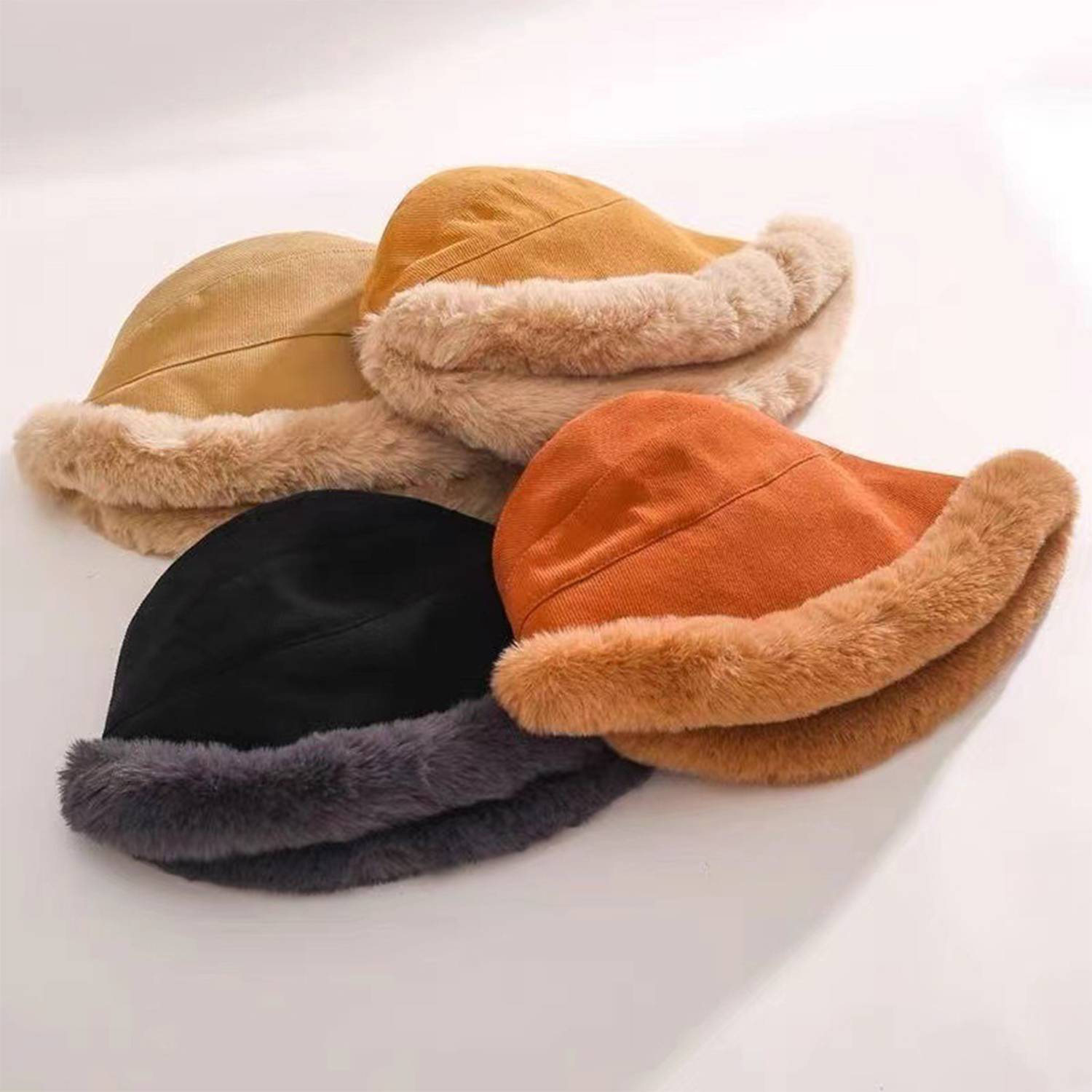 Corduroy plush warm fisherman cap 3