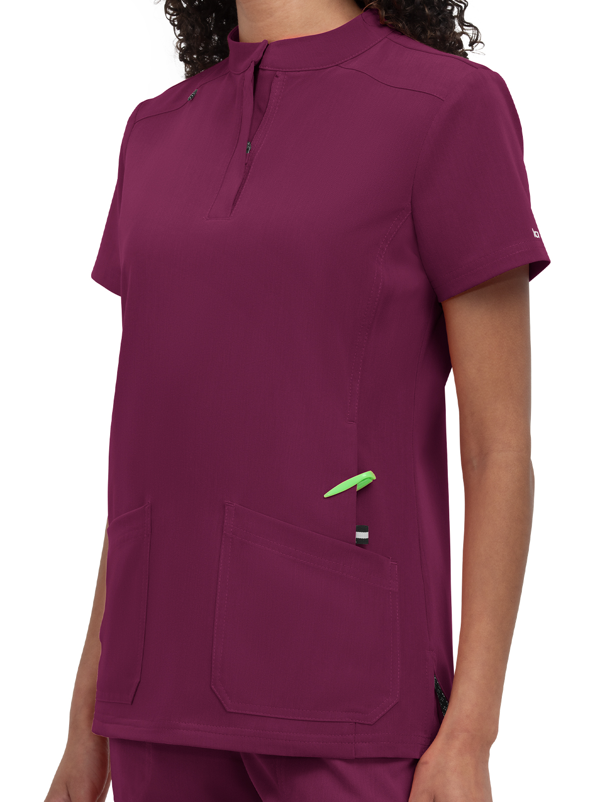 koi - Next Gen - Women's Four-Pocket Zipper-Neck Mandarin Collar Driven Top 3