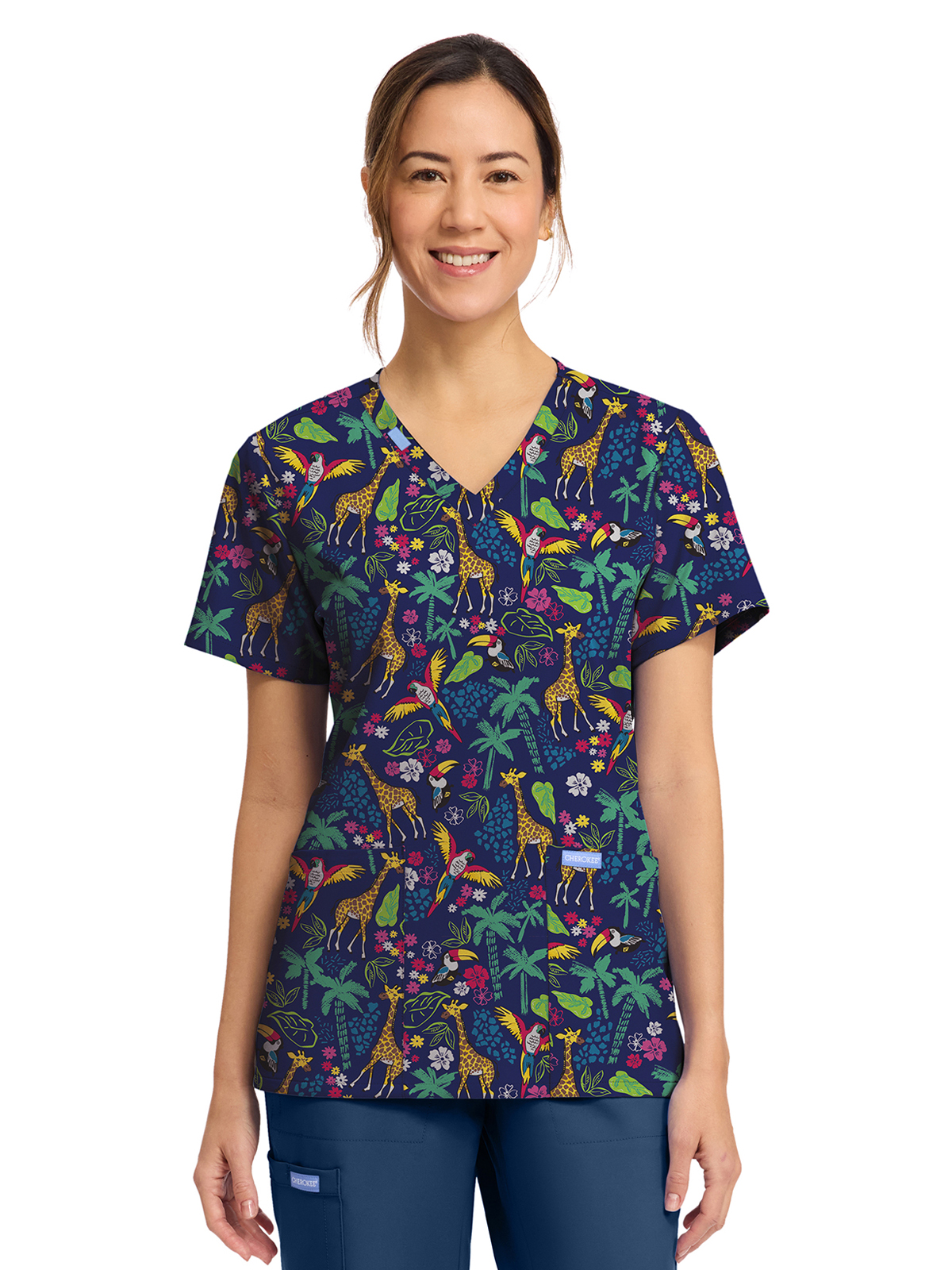 Cherokee - Genuine - Women's 2-Pocket Print V-Neck Scrub Top 14