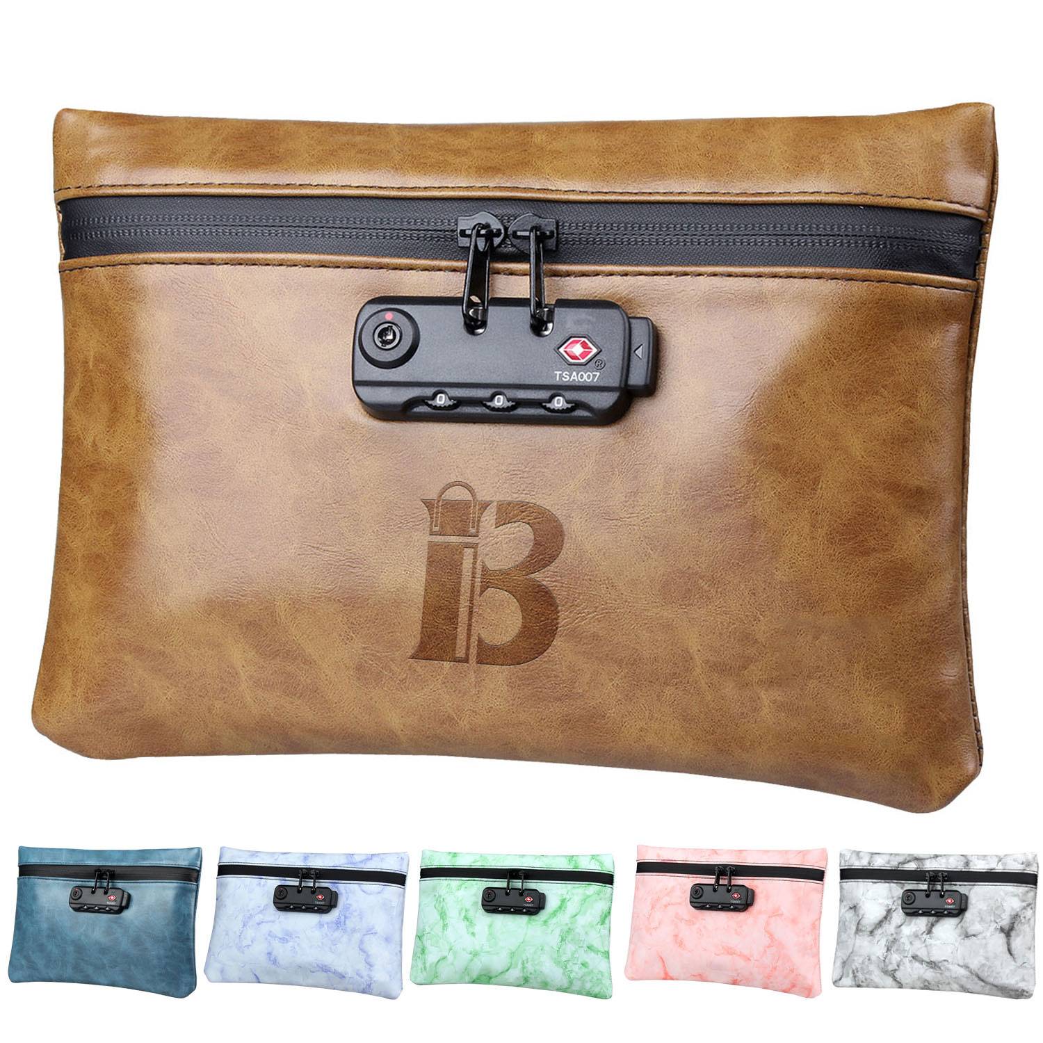 PU Leather Carbon Smell Proof Bag With Combination Lock 4