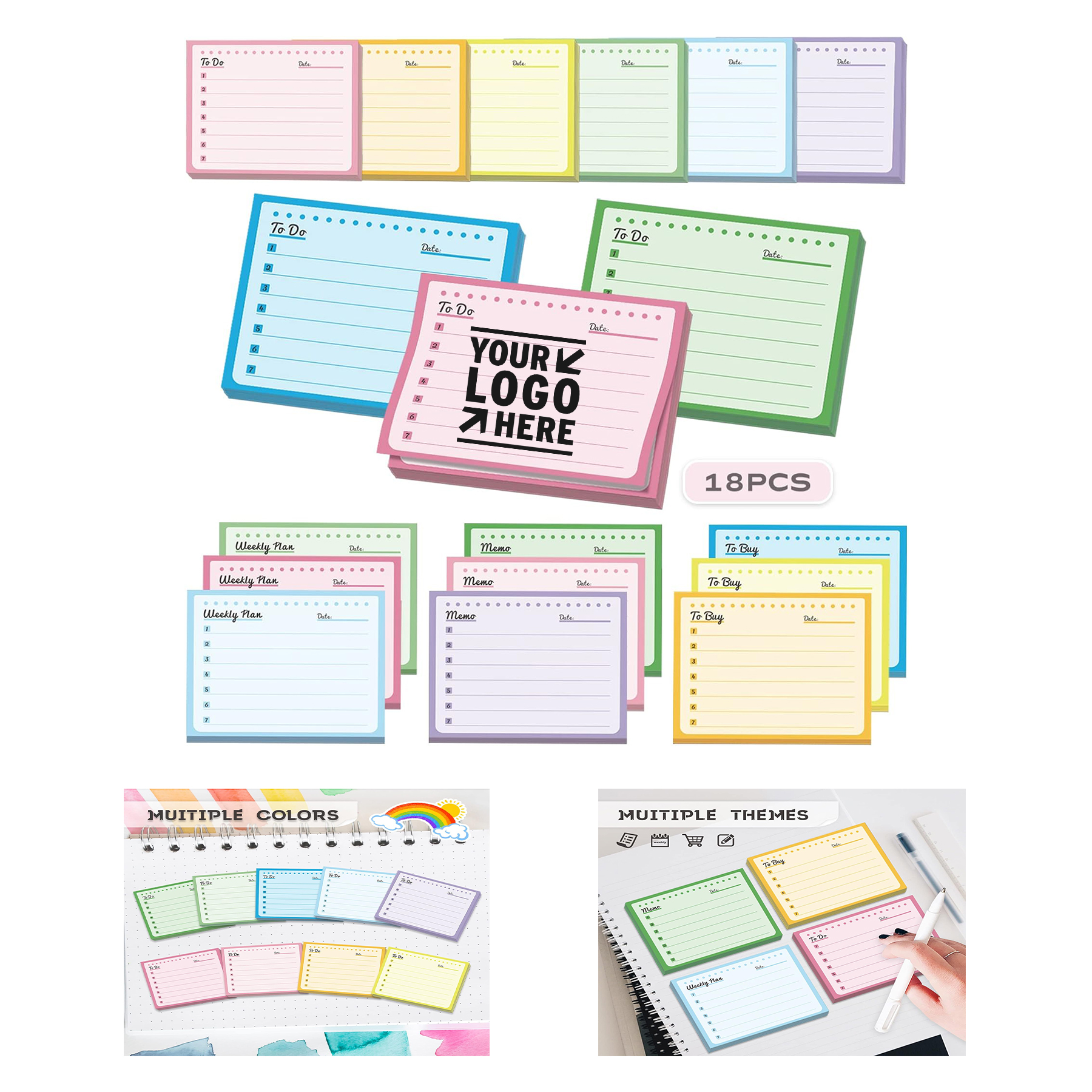 2.8" 3.5" 50 Sheets Colorful Lined Post It Note 2