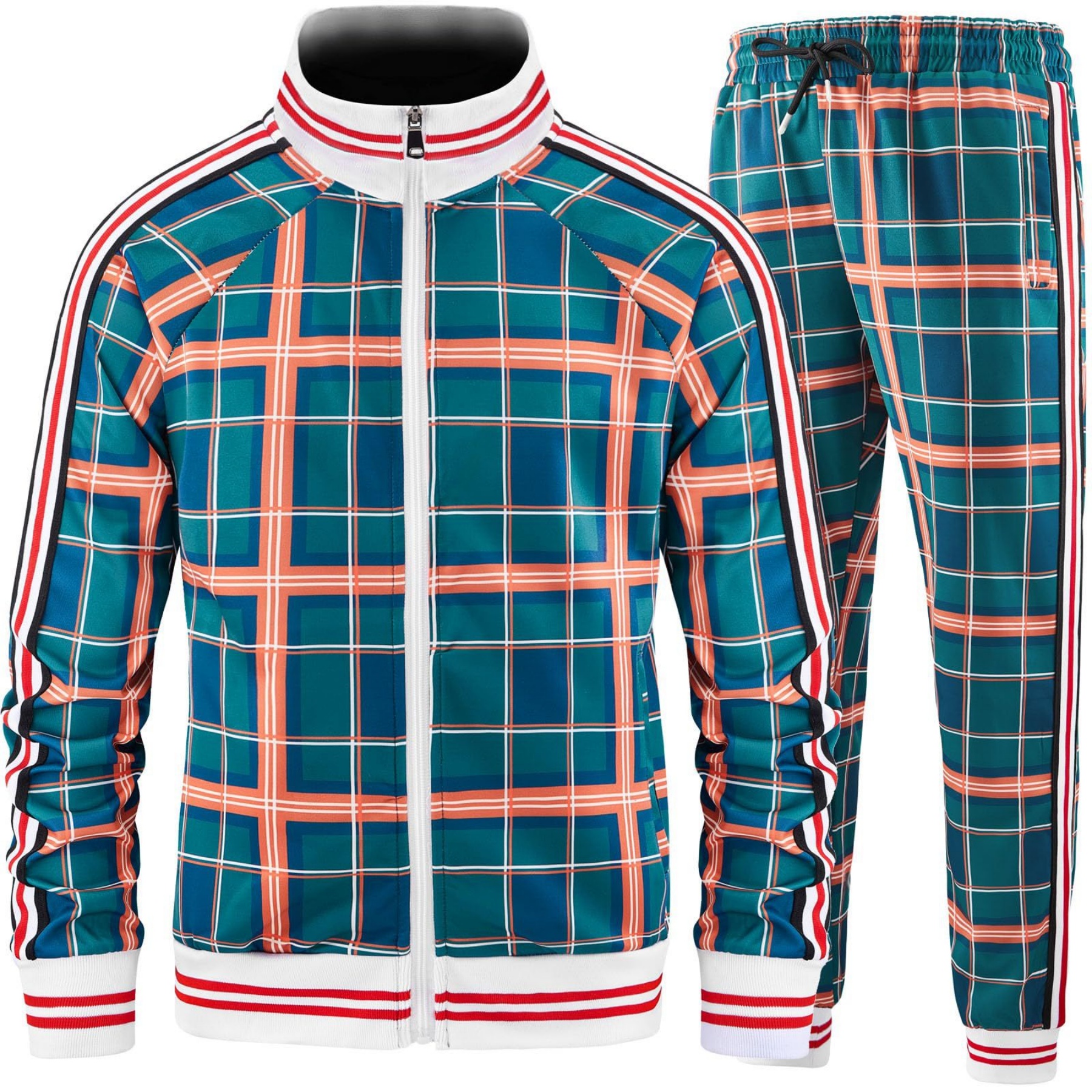 Mens Plaid Track Suits Anti Pilling Sports Wear Jacket Pants Custom 6