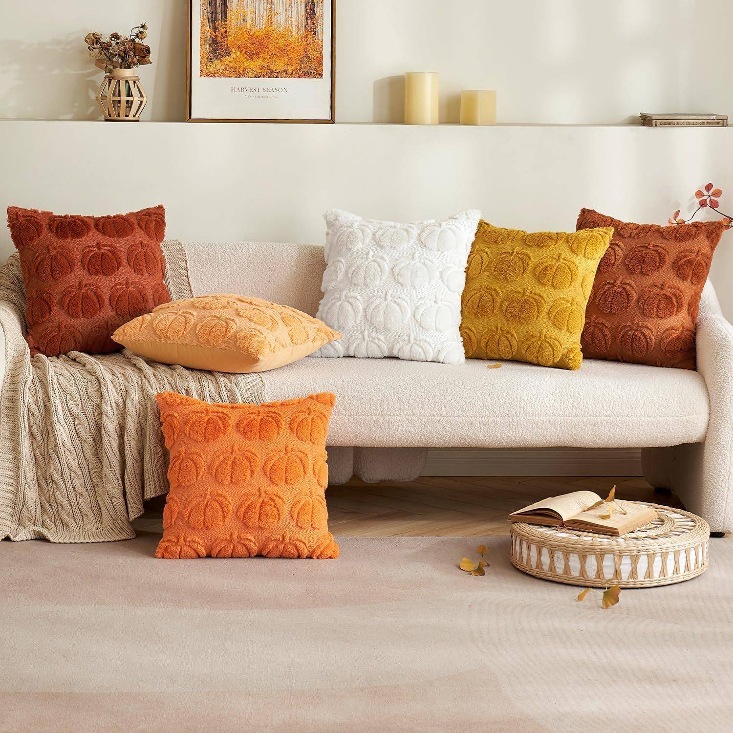 Throw Pillow Covers Pumpkin Fall Decorative Soft Fur 8
