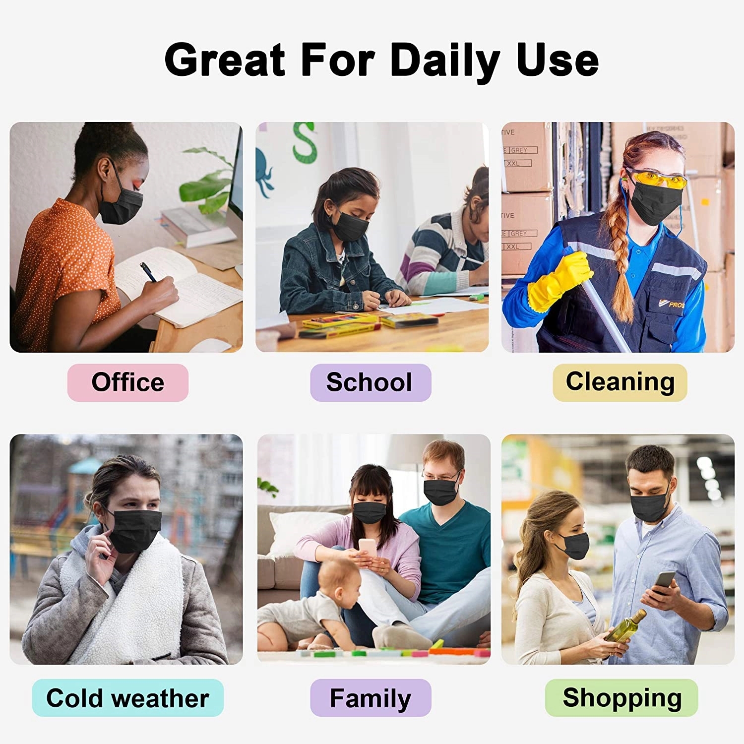 Black 3-Layer Disposable Face Mask (Non-Surgical Civilian Us 2